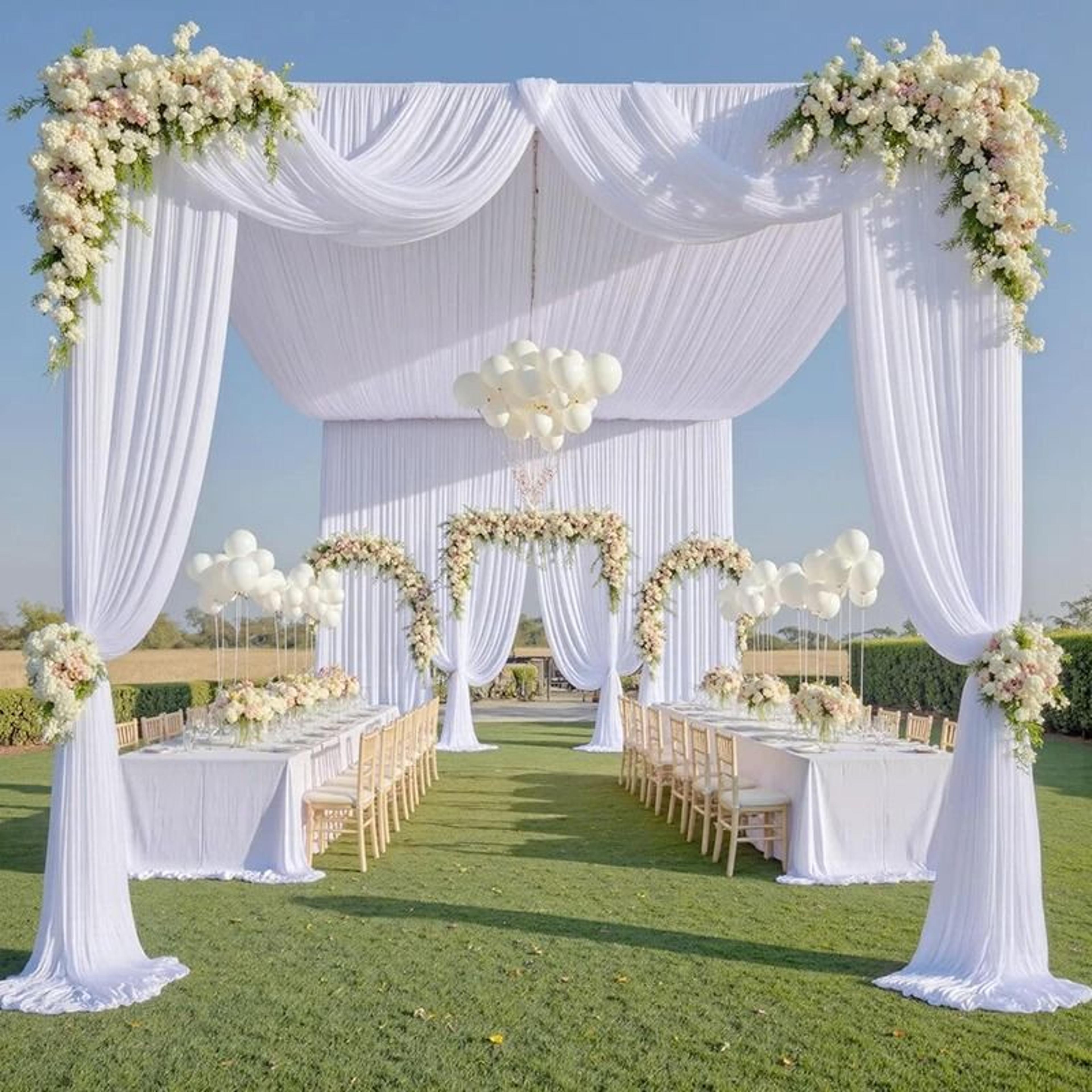 White Ceiling Backdrop Drapes WrinkleFree Tent Rod Pocket Curtains For Wedding Ceremonies  Party De 2