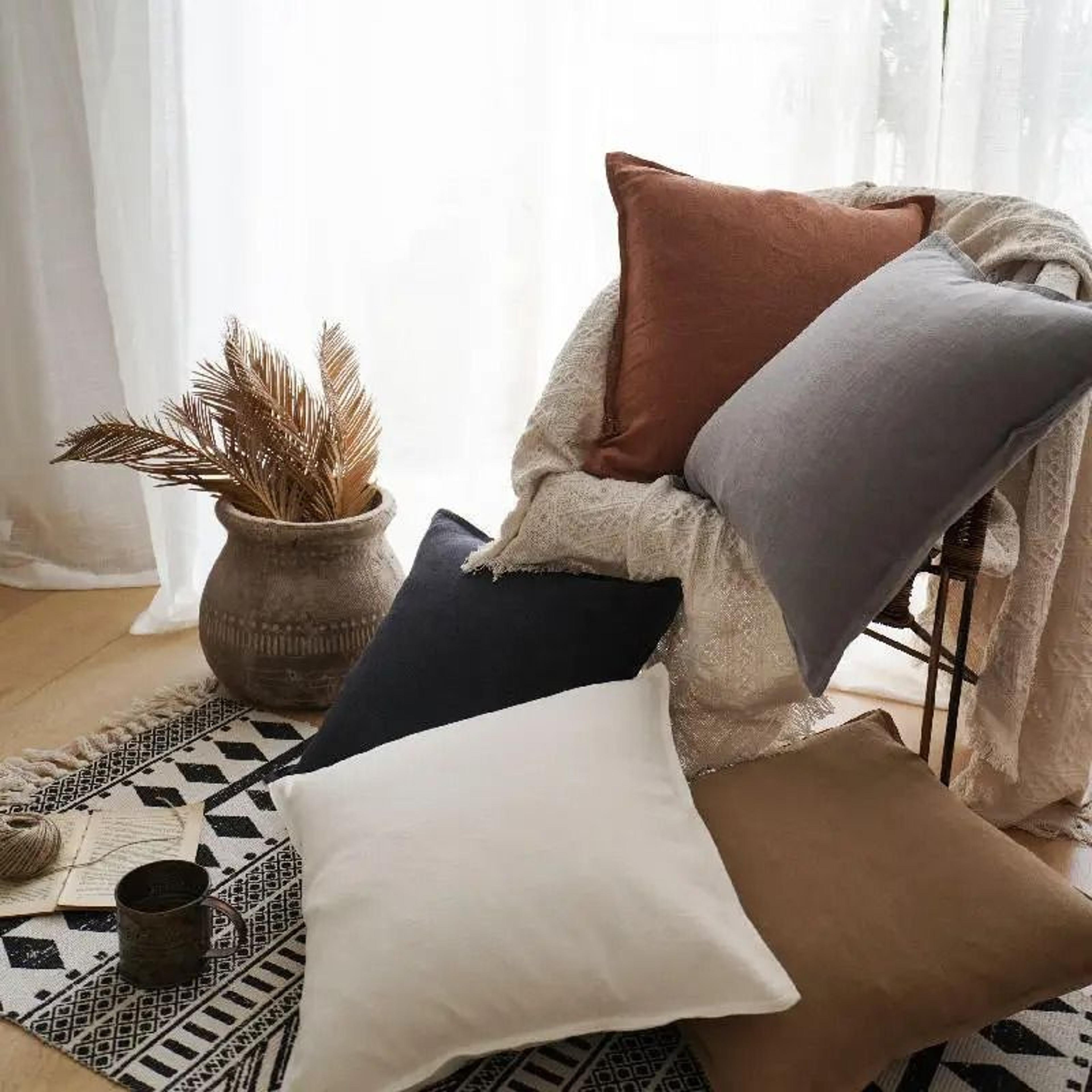 Solid Color Cotton Linen Throw Pillow Cover Washable Sofa Cushion Case For Living Room Bed  Chair D 1