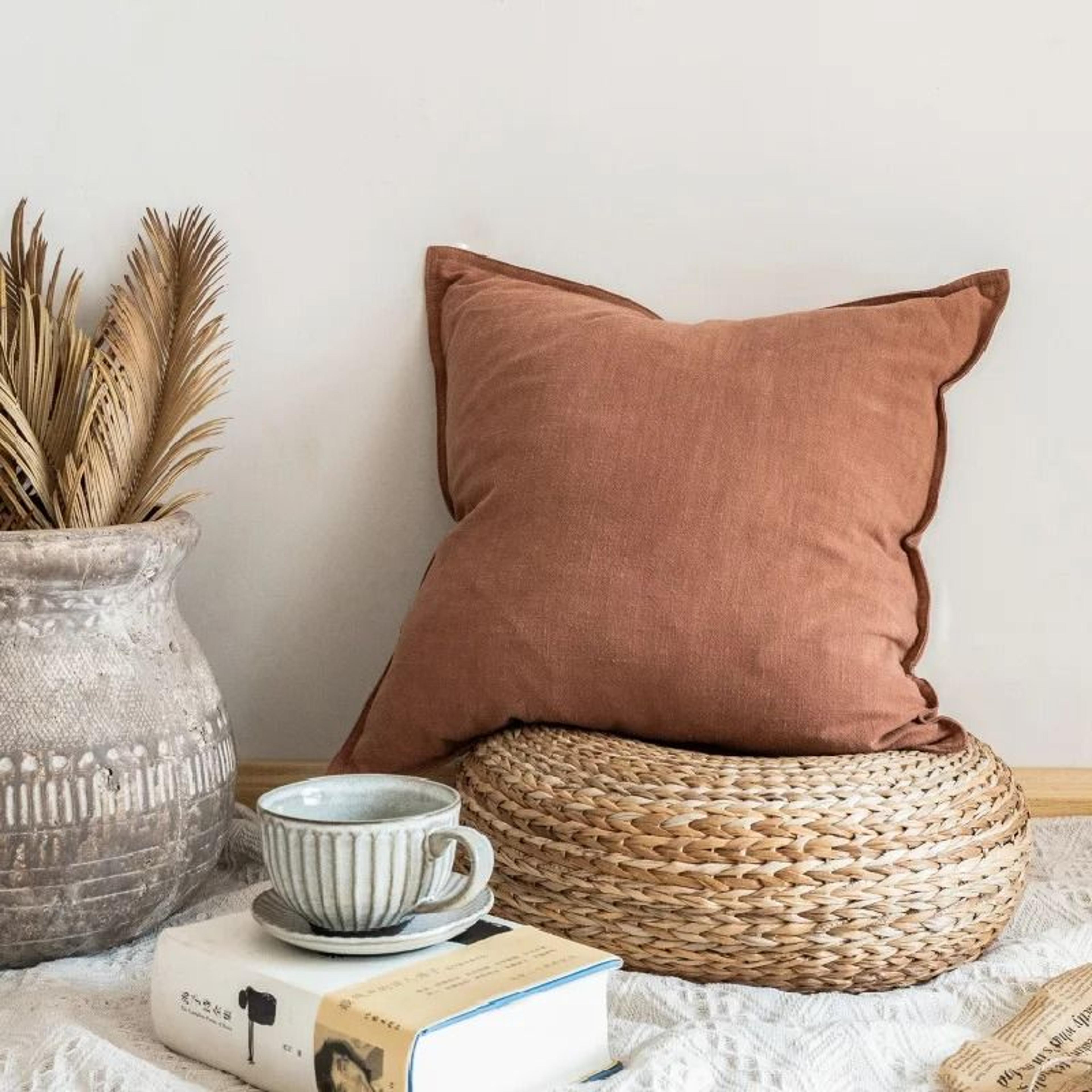 Solid Color Cotton Linen Throw Pillow Cover Washable Sofa Cushion Case For Living Room Bed  Chair D 7