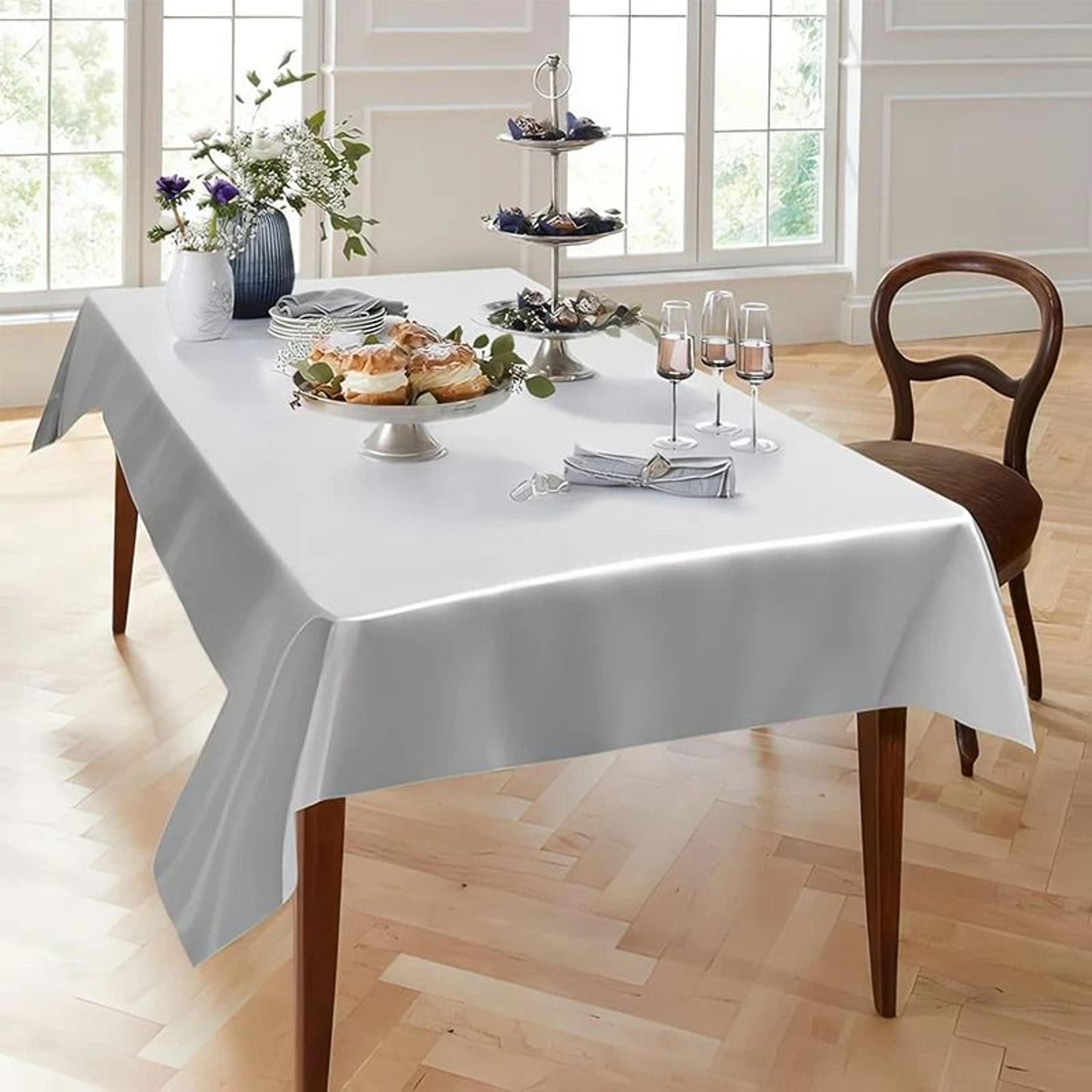 Silver Satin Rectangle Tablecloth Lustrous SilkSmooth Table Cover For Christmas Weddings  Party Ban 5
