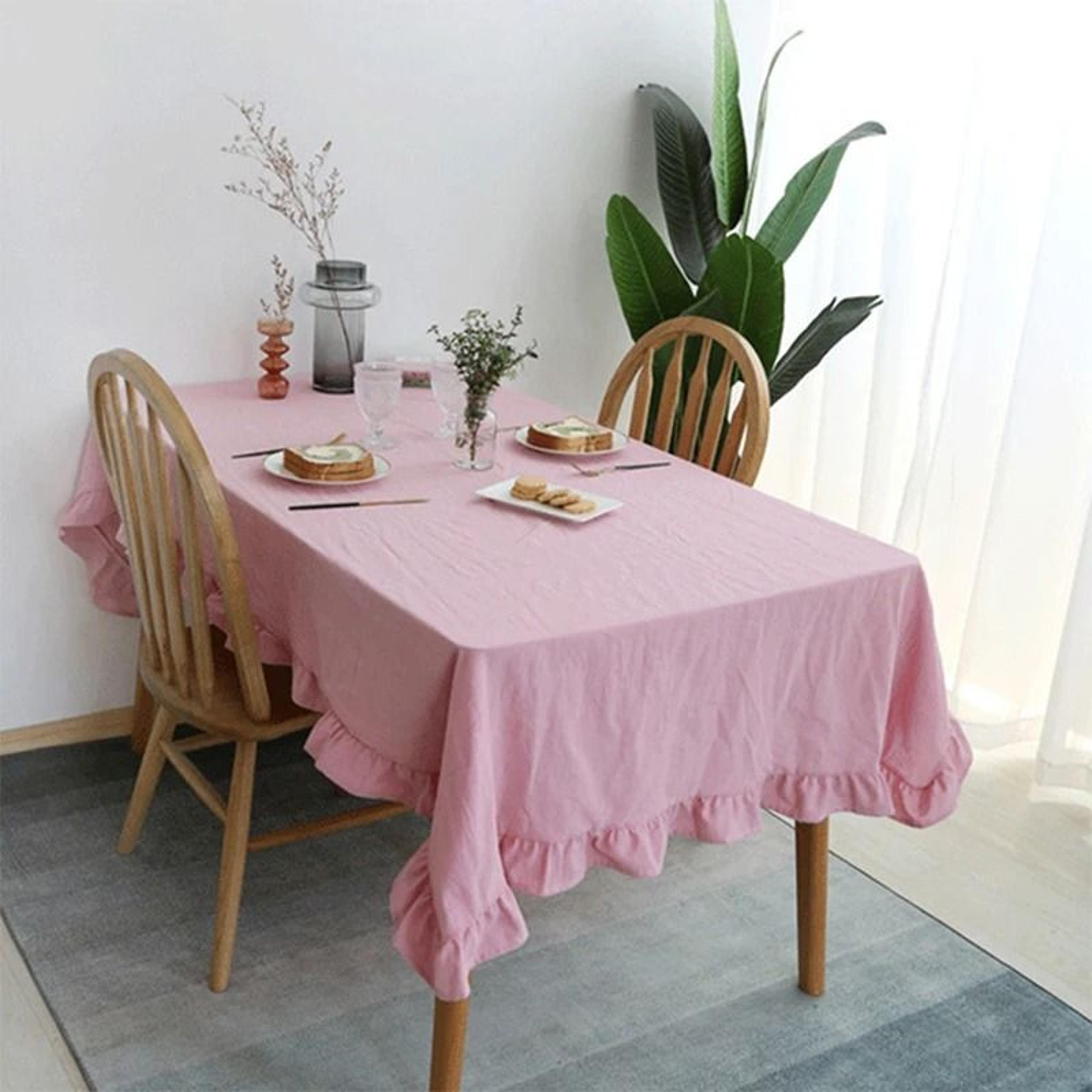 Rectangular  Round Ruffled Cotton Tablecloth Festive Table Cover For Weddings Holidays Parties  Din 6