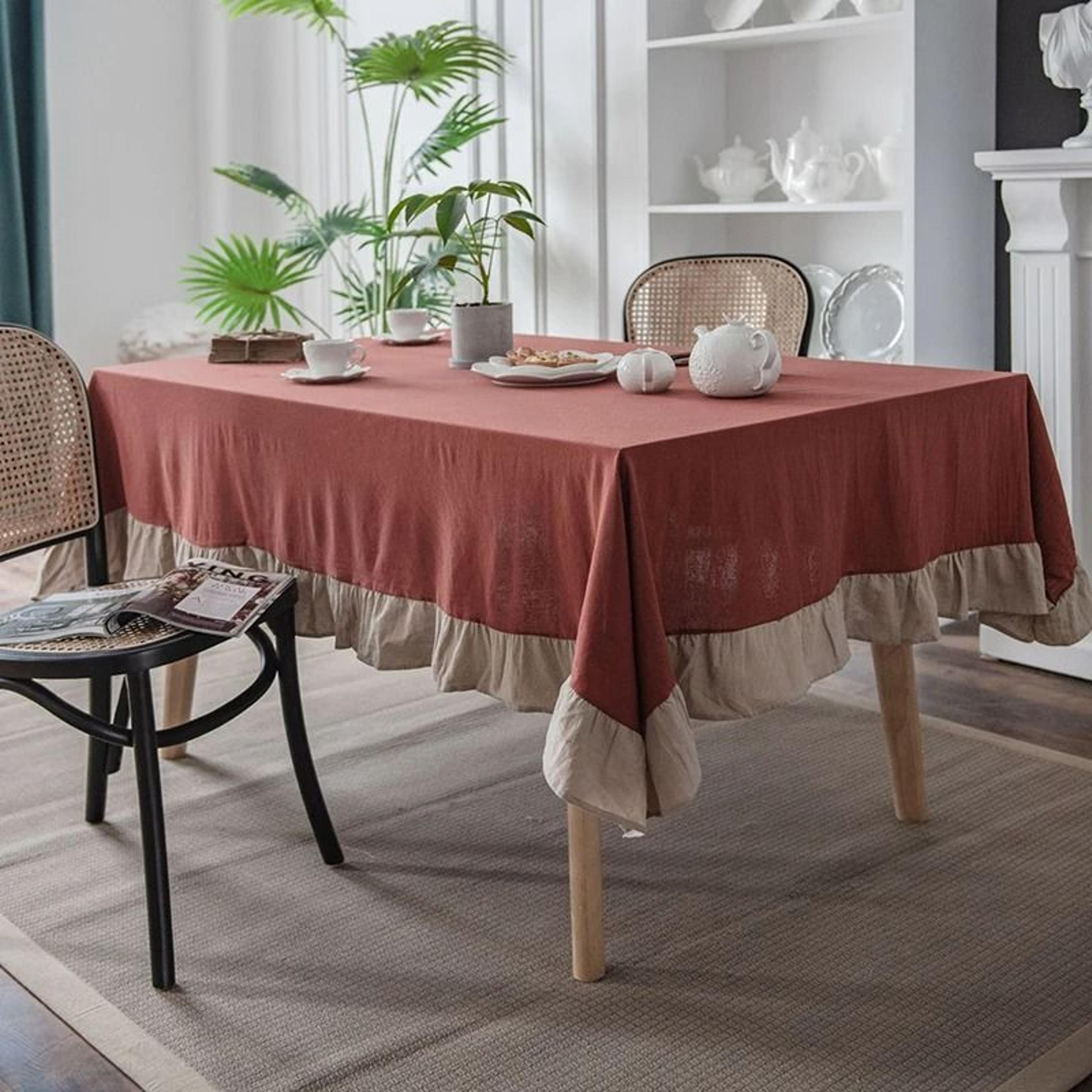 Rectangular  Round Ruffled Cotton Tablecloth Festive Table Cover For Weddings Holidays Parties  Din 7