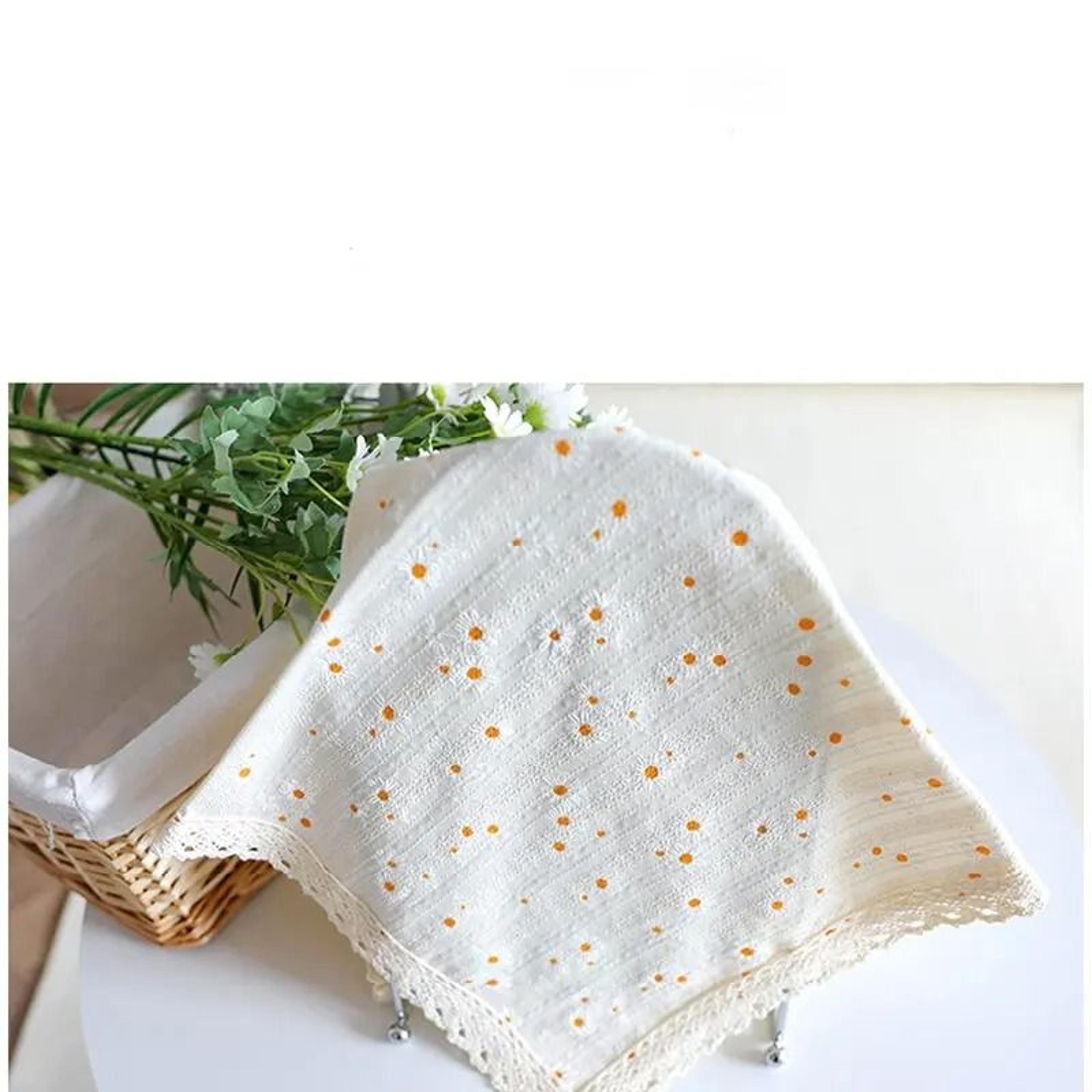 Beige Daisy Lace Tassels Cotton Tablecloth Rustic Boho Rectangle Table Cover For Tea Tables Kitchen 4