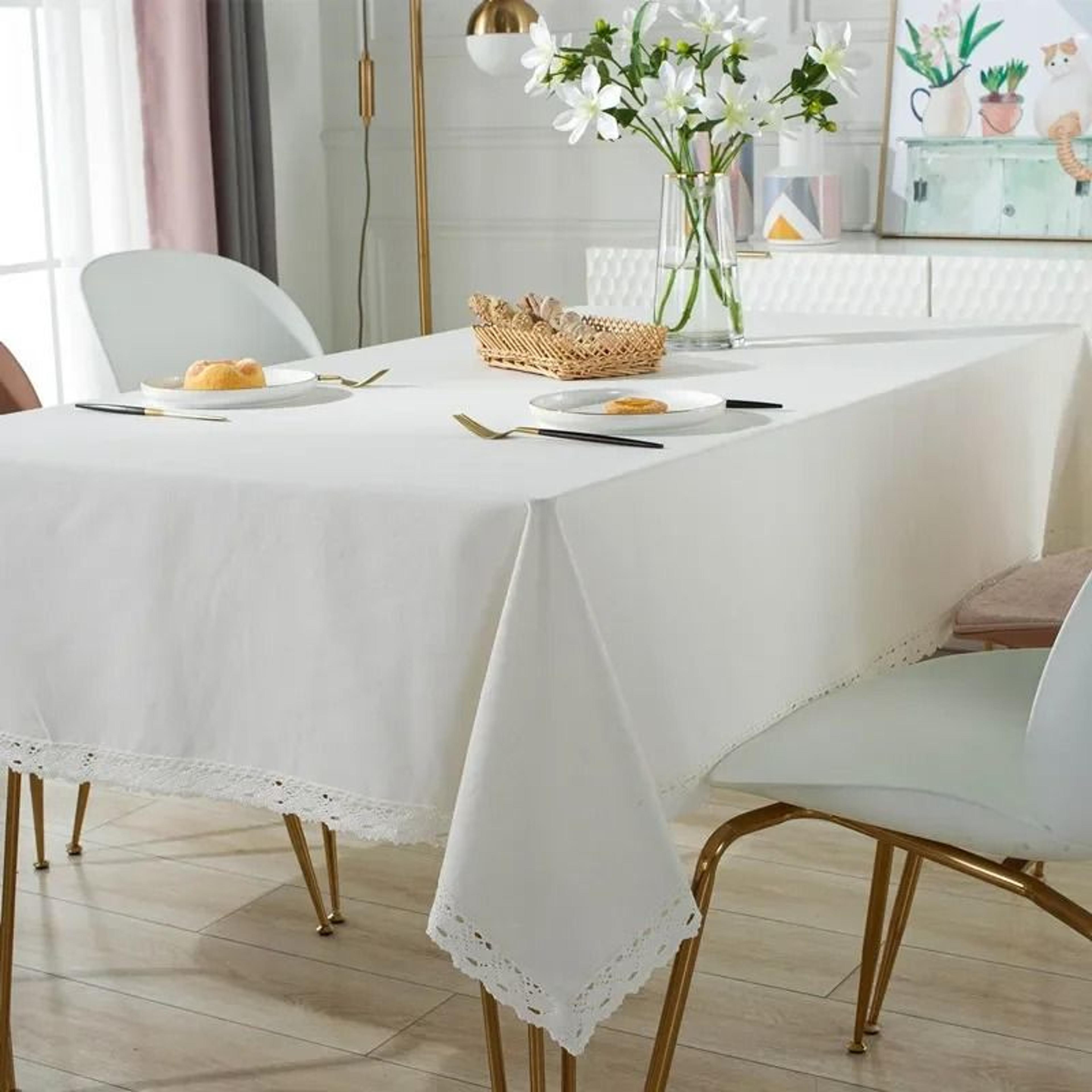 Classic White Lace Rectangle Tablecloth DustProof Decorative Table Cover For Kitchen Living Room  P 2