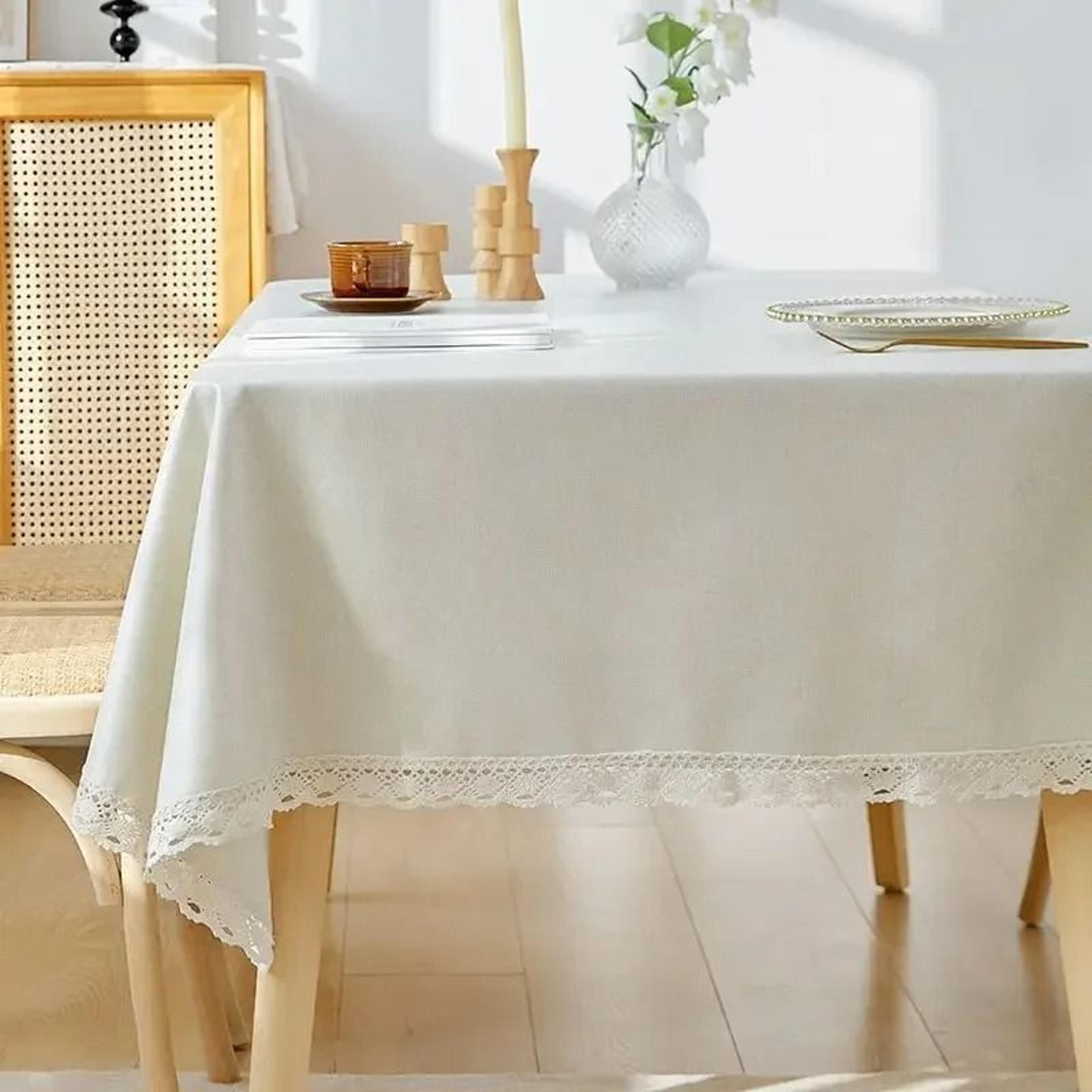 Classic White Lace Rectangle Tablecloth DustProof Decorative Table Cover For Kitchen Living Room  P 4