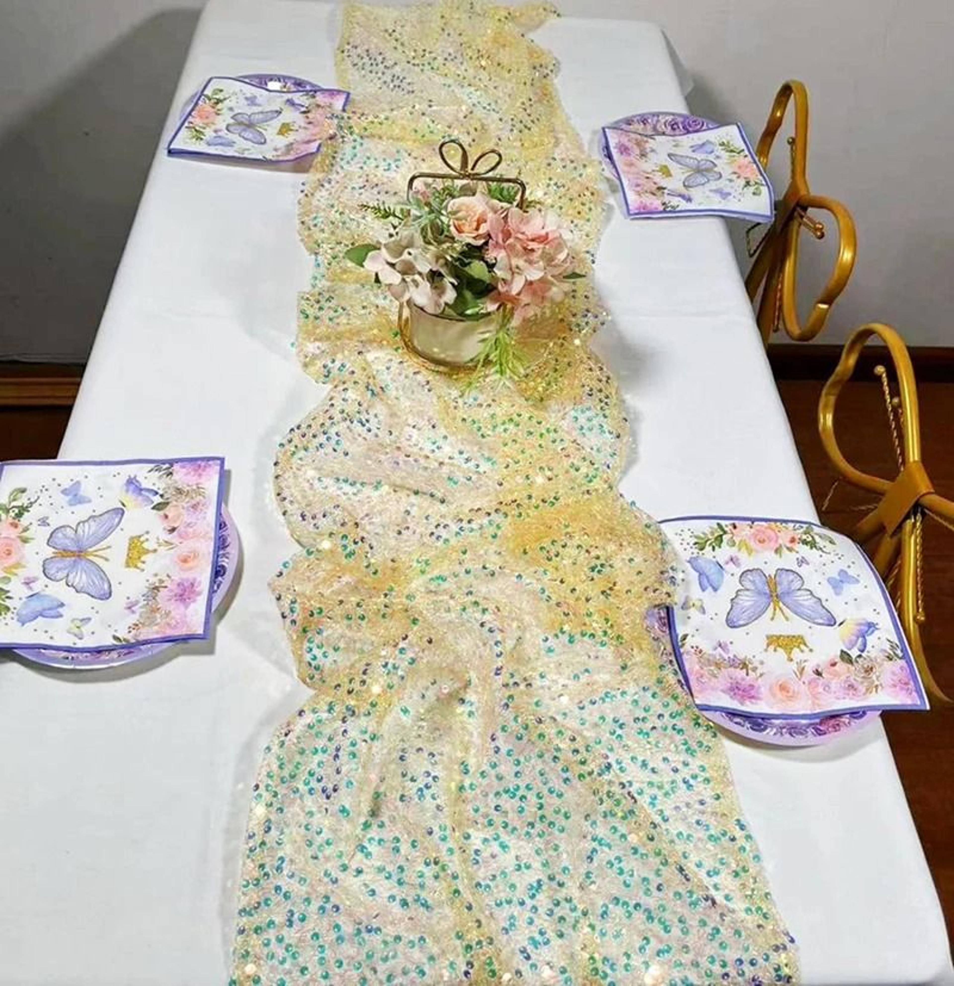 Iridescent Sequin Table Runner Sparkly Mermaid Accent For Weddings  Parties 5