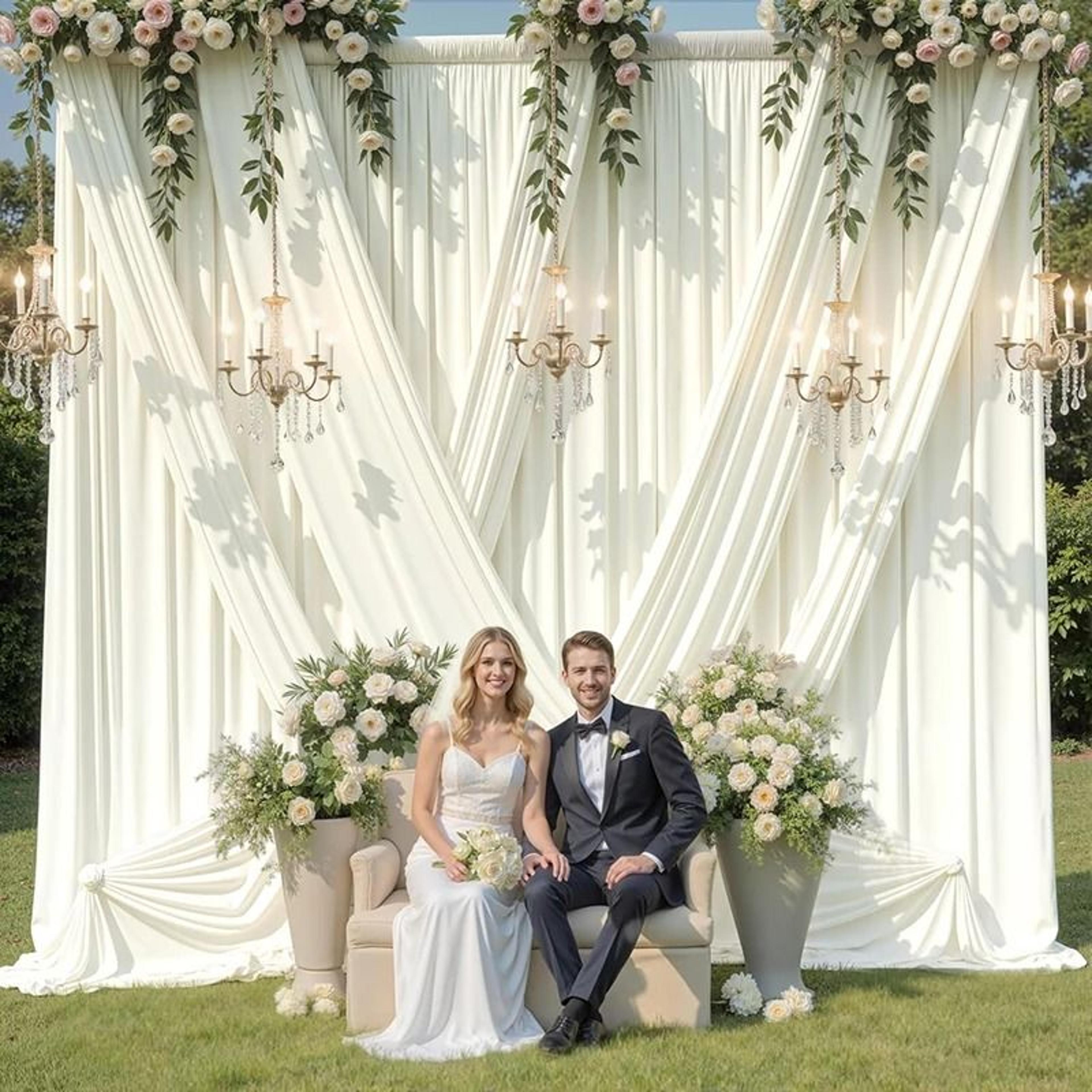 2 Panels Ivory White Backdrop Curtains WrinkleResistant Polyester Wedding Drapes For Photography  P 0