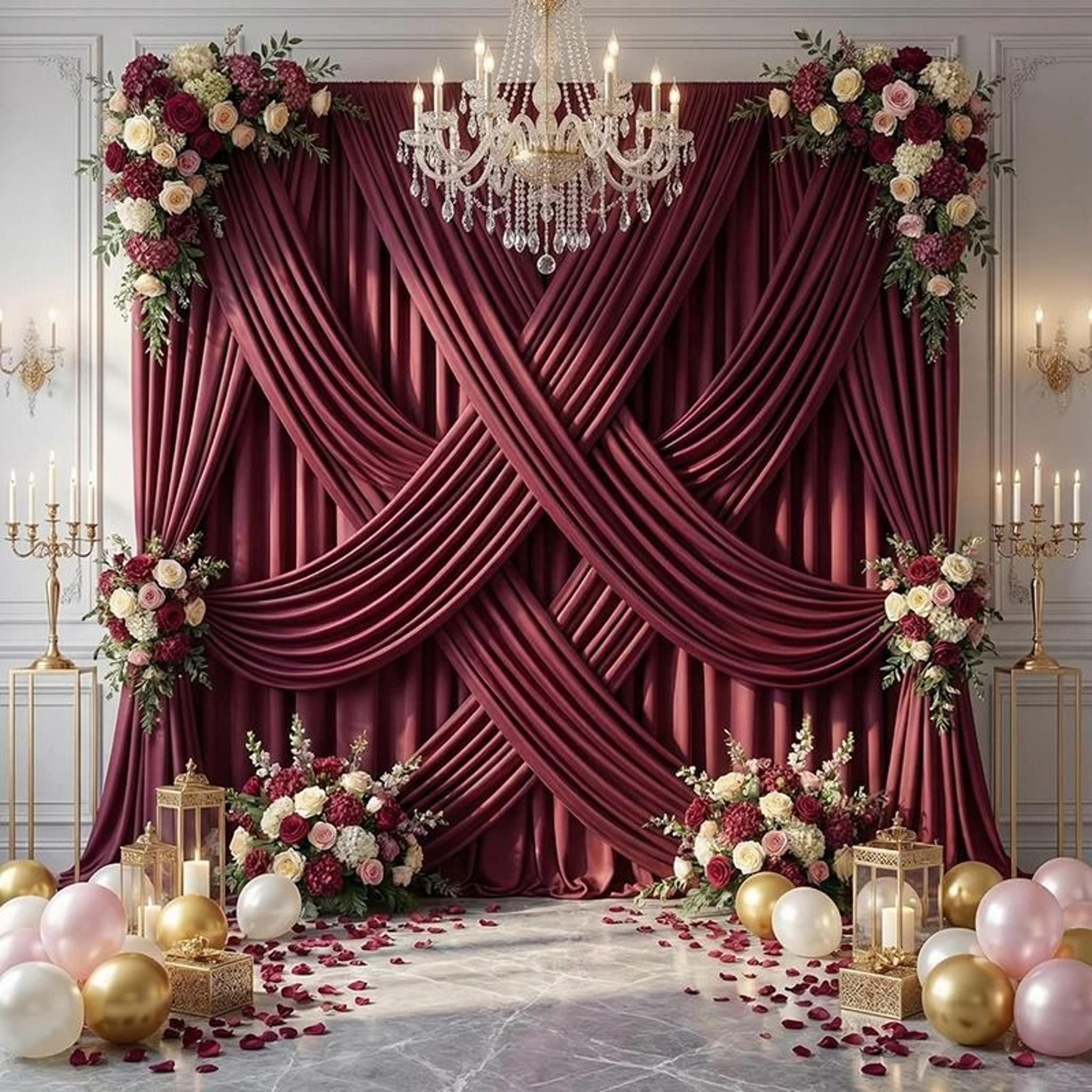 Burgundy Backdrop Curtains Wrinkle Free Drapes Polyester Background For Wedding Baby Shower  Birthd 0