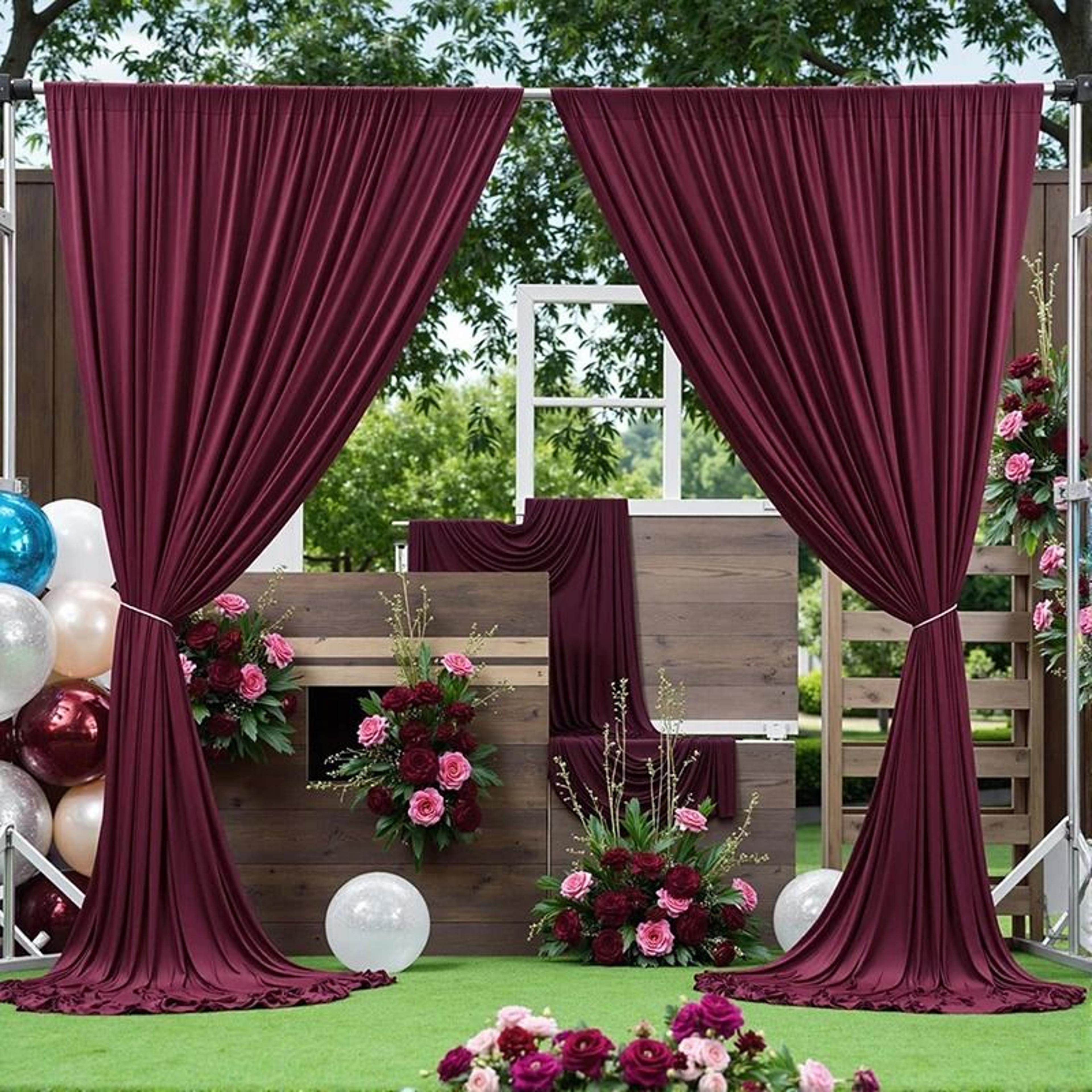 Burgundy Backdrop Curtains Wrinkle Free Drapes Polyester Background For Wedding Baby Shower  Birthd 1