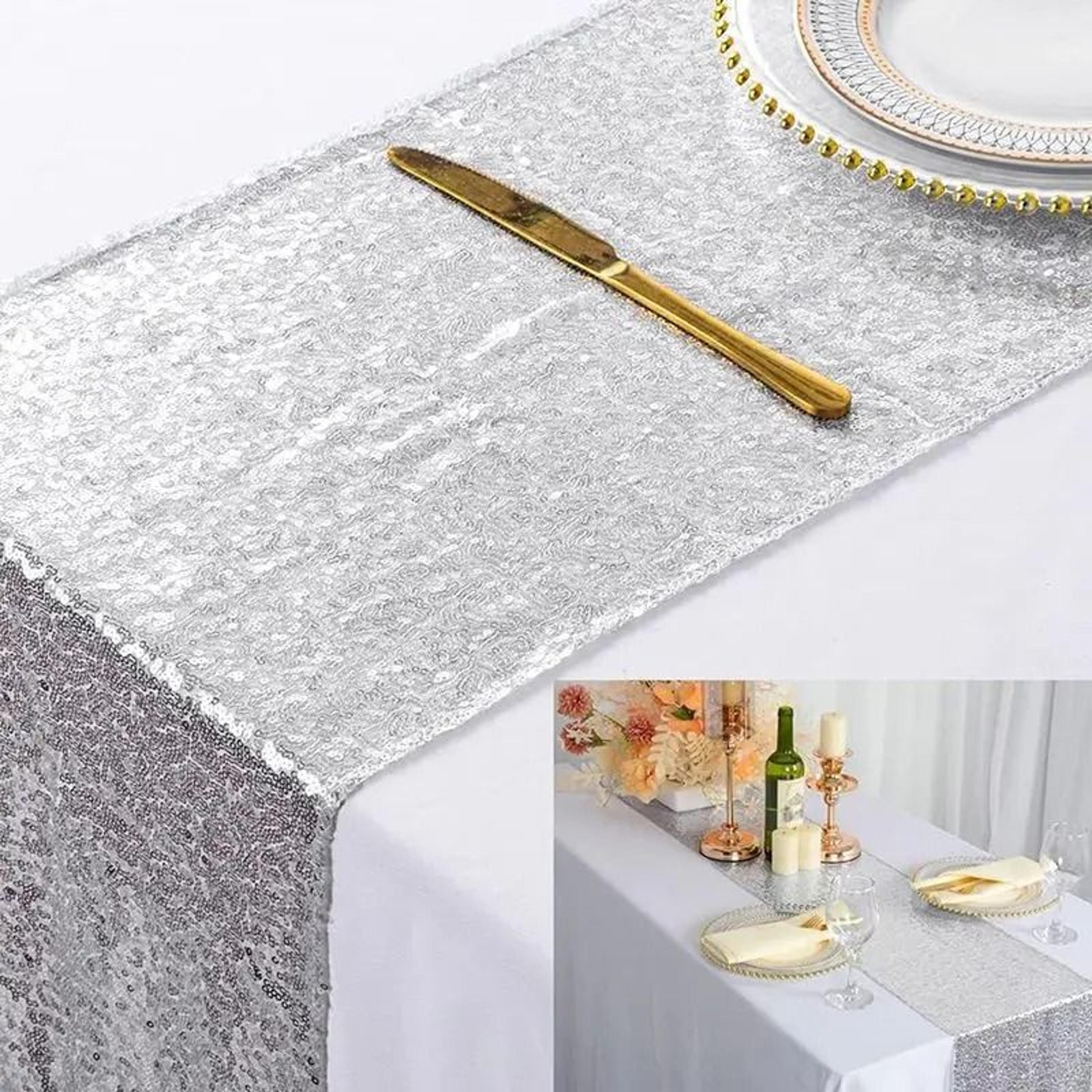 Silver Sequin Tassel Table Runner Sparkly Glitter Accent For Birthday Wedding  Holiday Table Decor 2