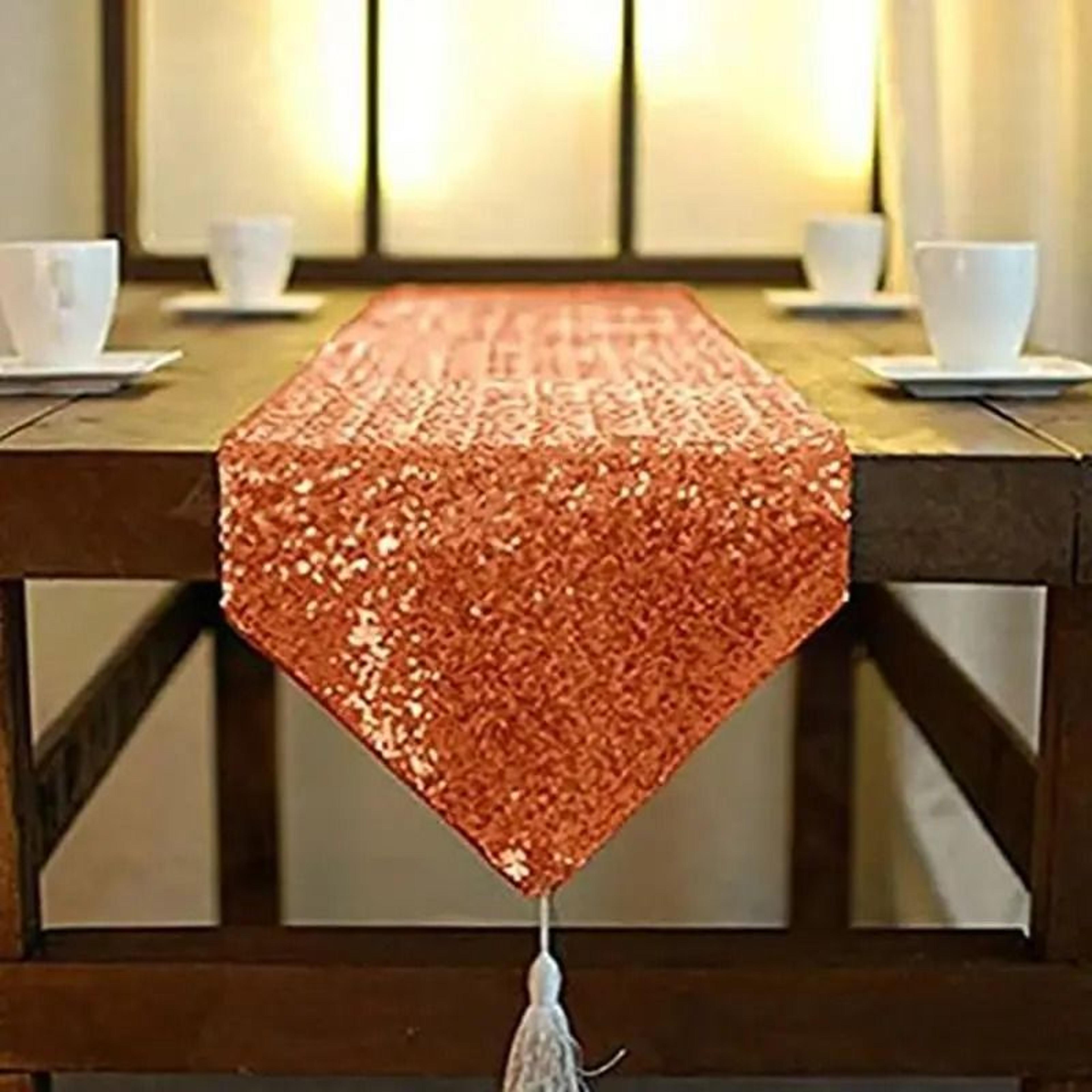 Silver Sequin Tassel Table Runner Sparkly Glitter Accent For Birthday Wedding  Holiday Table Decor 10