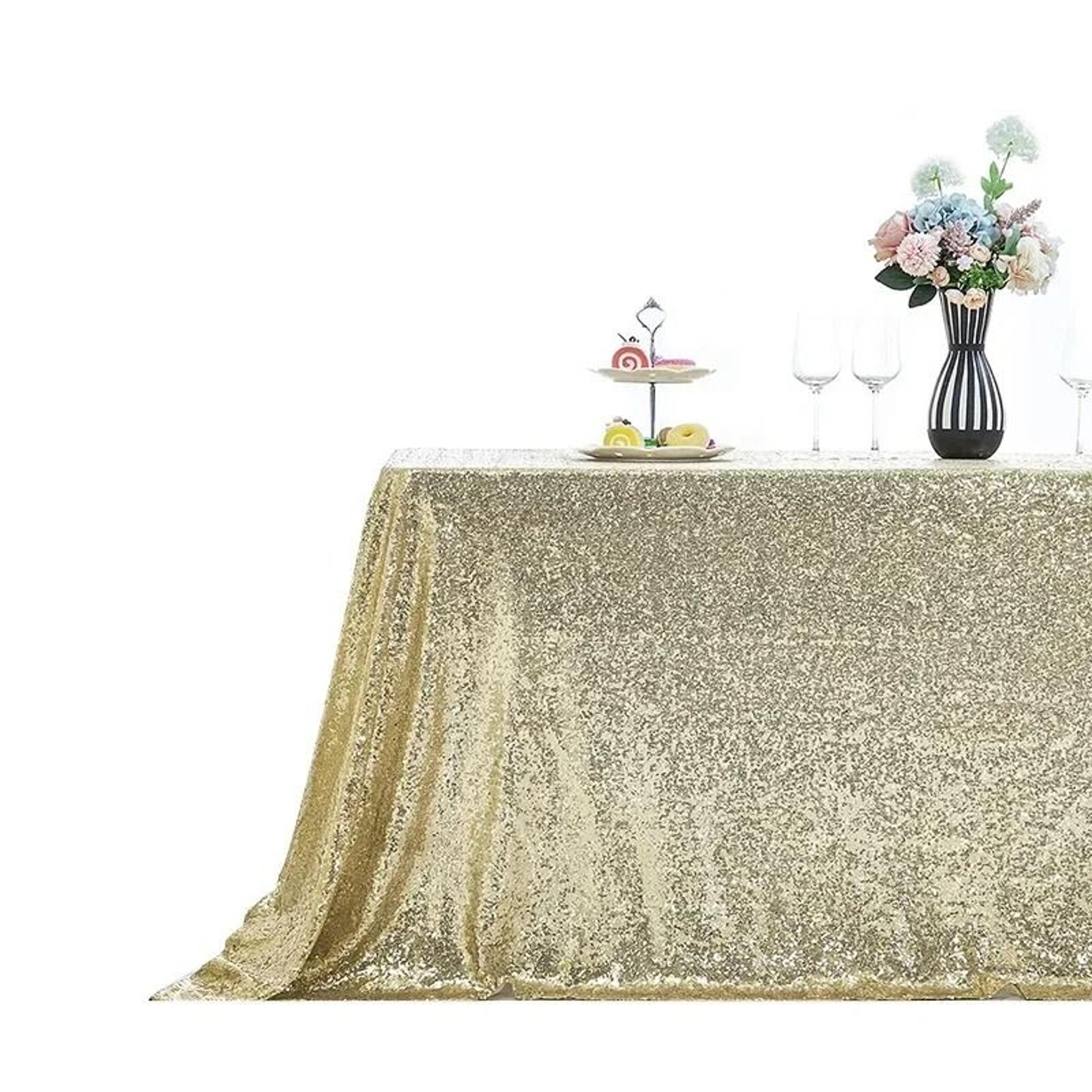 Gold Sequin Tablecloth Sparkle Cover Glitter Rectangle Overlay For Wedding Birthday  Cake Table Dec 7