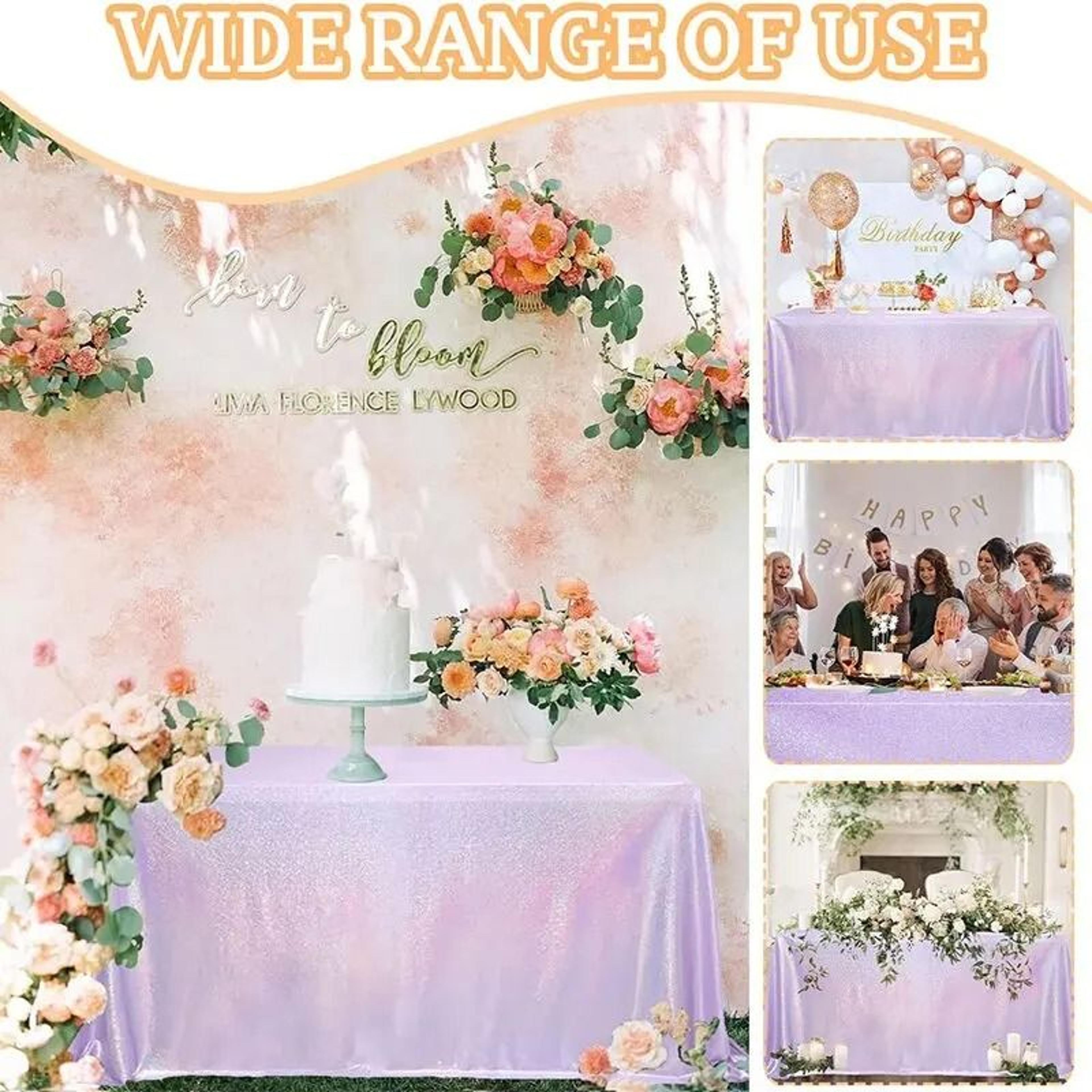 Lavender Iridescent Sequin Tablecloth Sparkle Rectangular Cover For Birthday Wedding  Party Decor 2