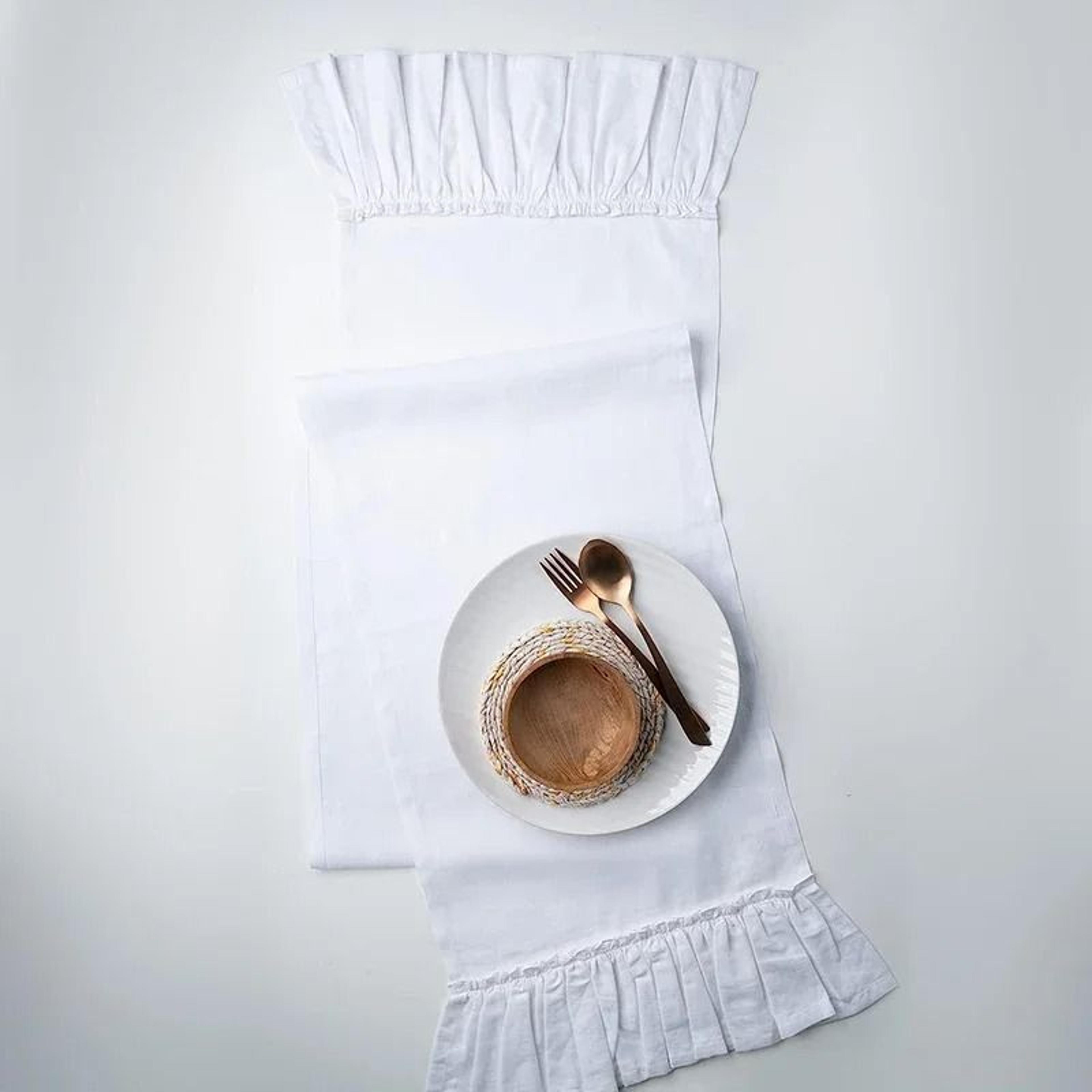 100 Cotton White Ruffle Table Runner Rustic Cottagecore Decor For Wedding Baby Shower  Kitchen 3