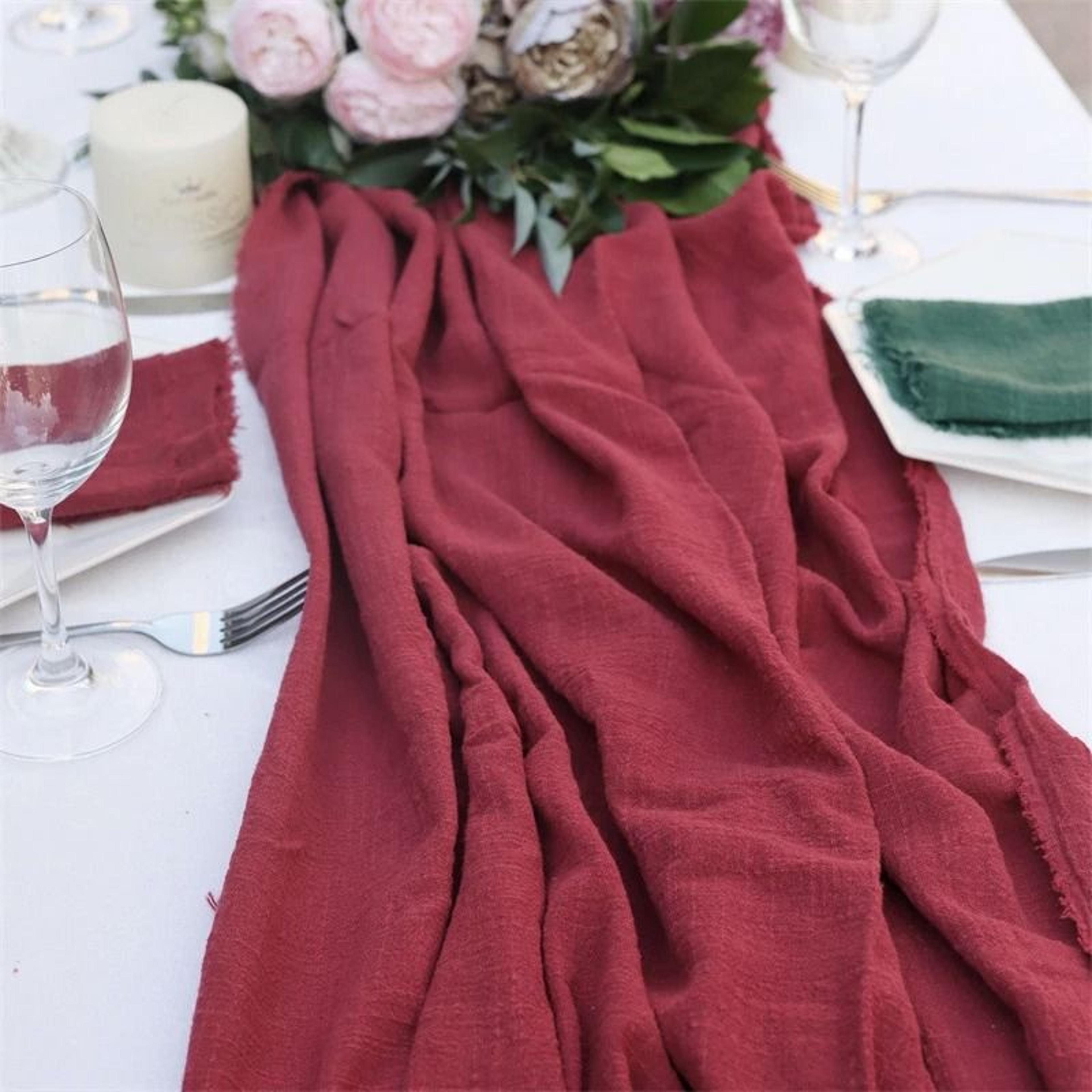 Burgundy Gauze Cotton Table Runner Rustic Sheer Runner For Wedding Halloween  Thanksgiving Decor 5