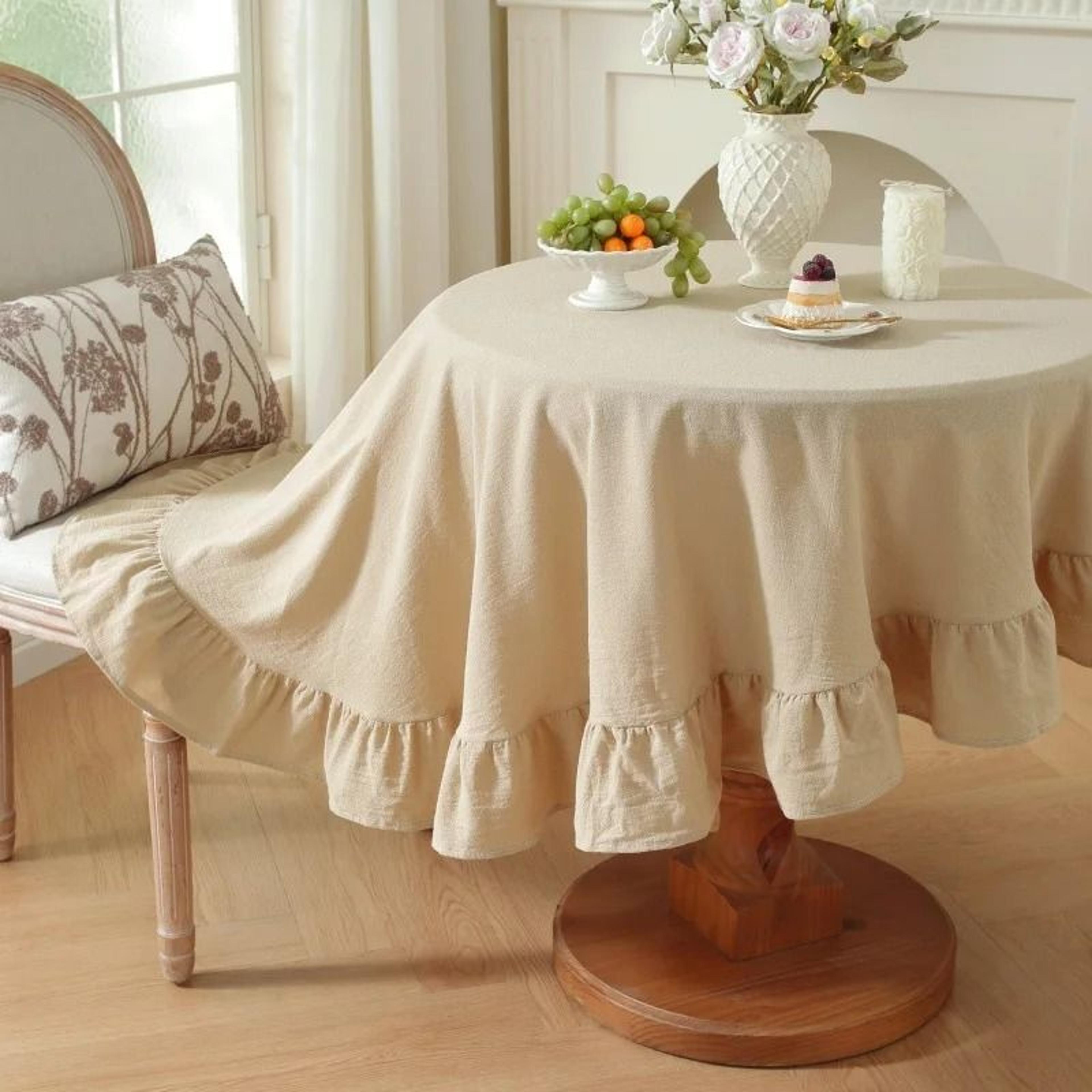 Retro Farmhouse Ruffle Cotton Tablecloth Flounces Washable Cover For Kitchen Baby Shower  Weddings 11