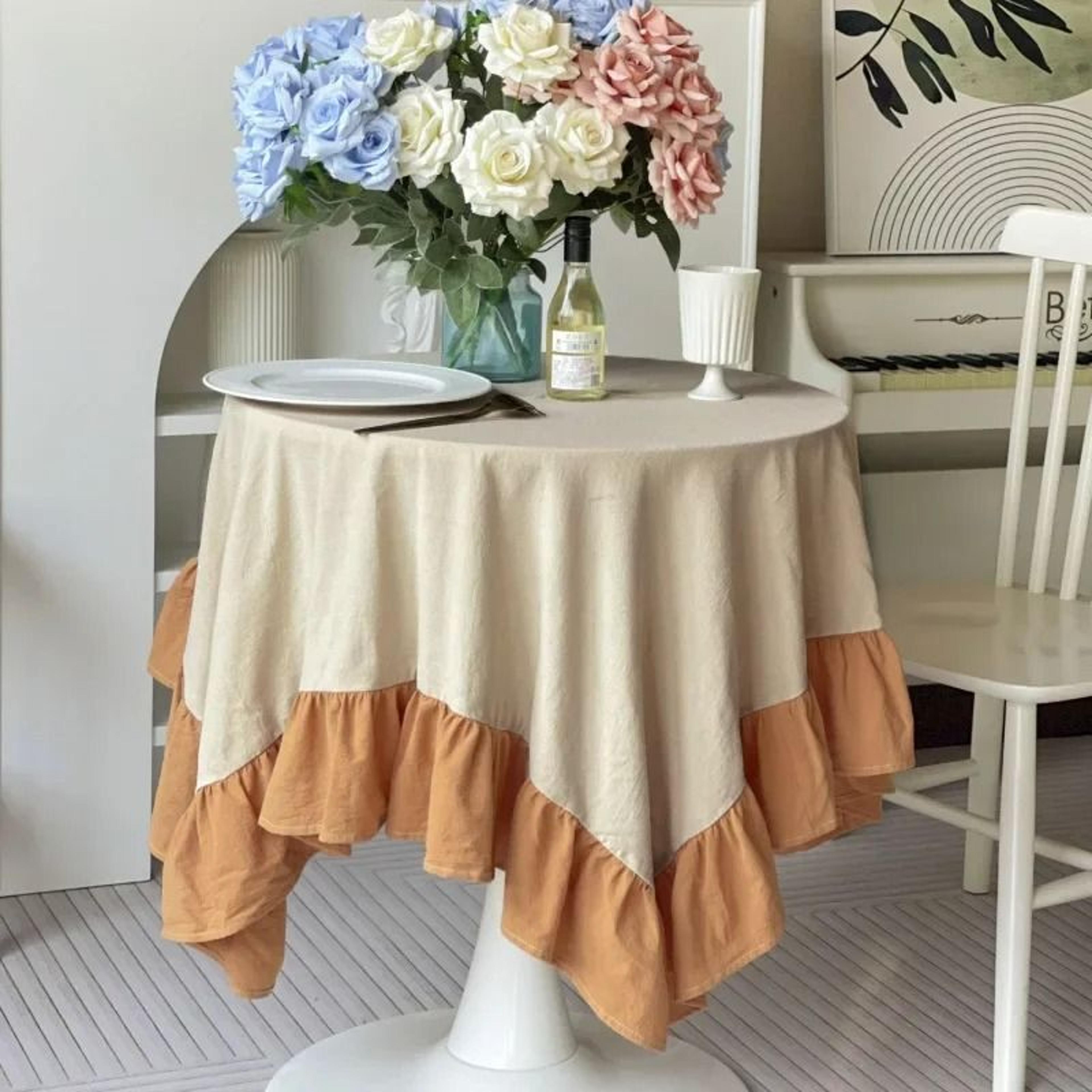 Retro Farmhouse Ruffle Cotton Tablecloth Flounces Washable Cover For Kitchen Baby Shower  Weddings 14
