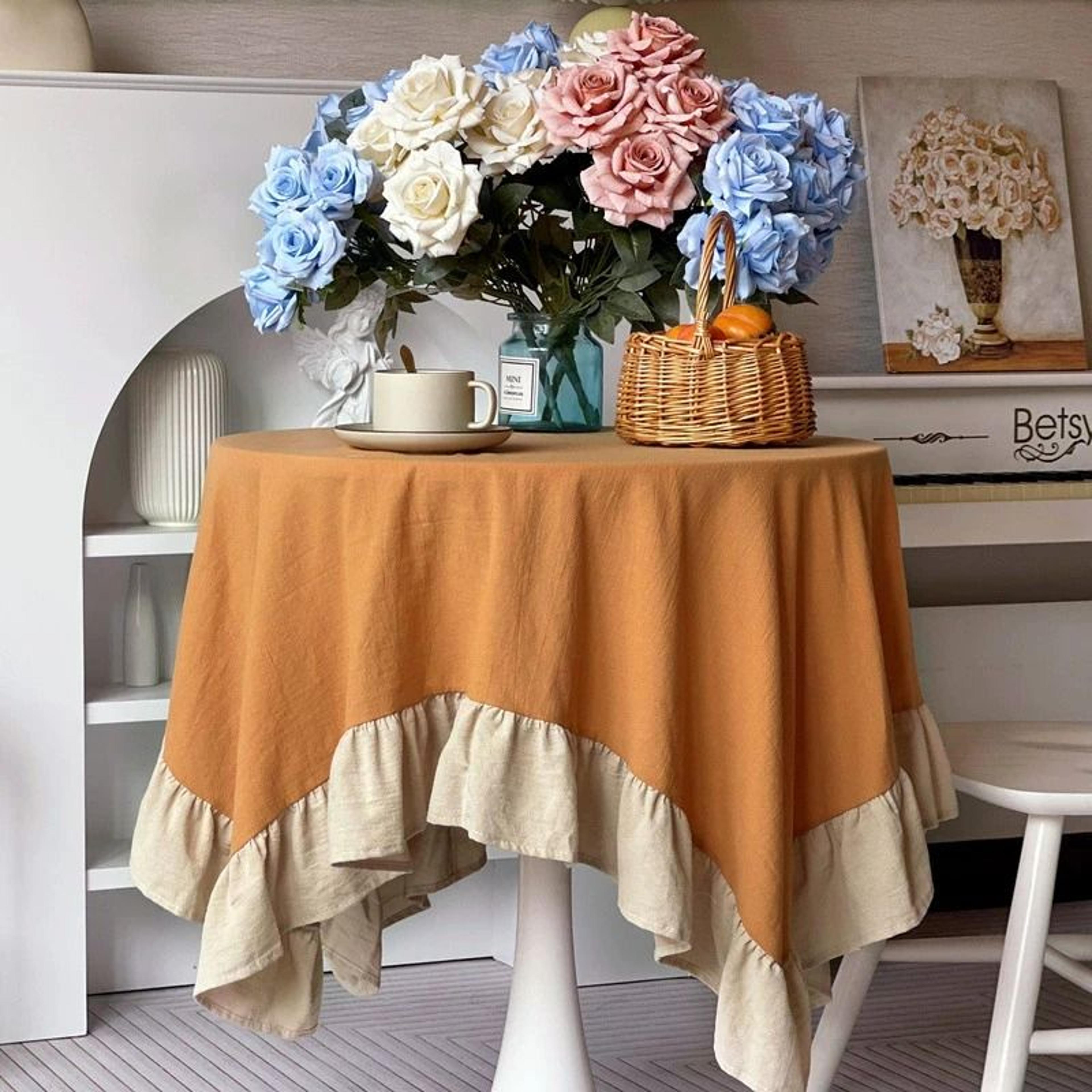 Retro Farmhouse Ruffle Cotton Tablecloth Flounces Washable Cover For Kitchen Baby Shower  Weddings 21