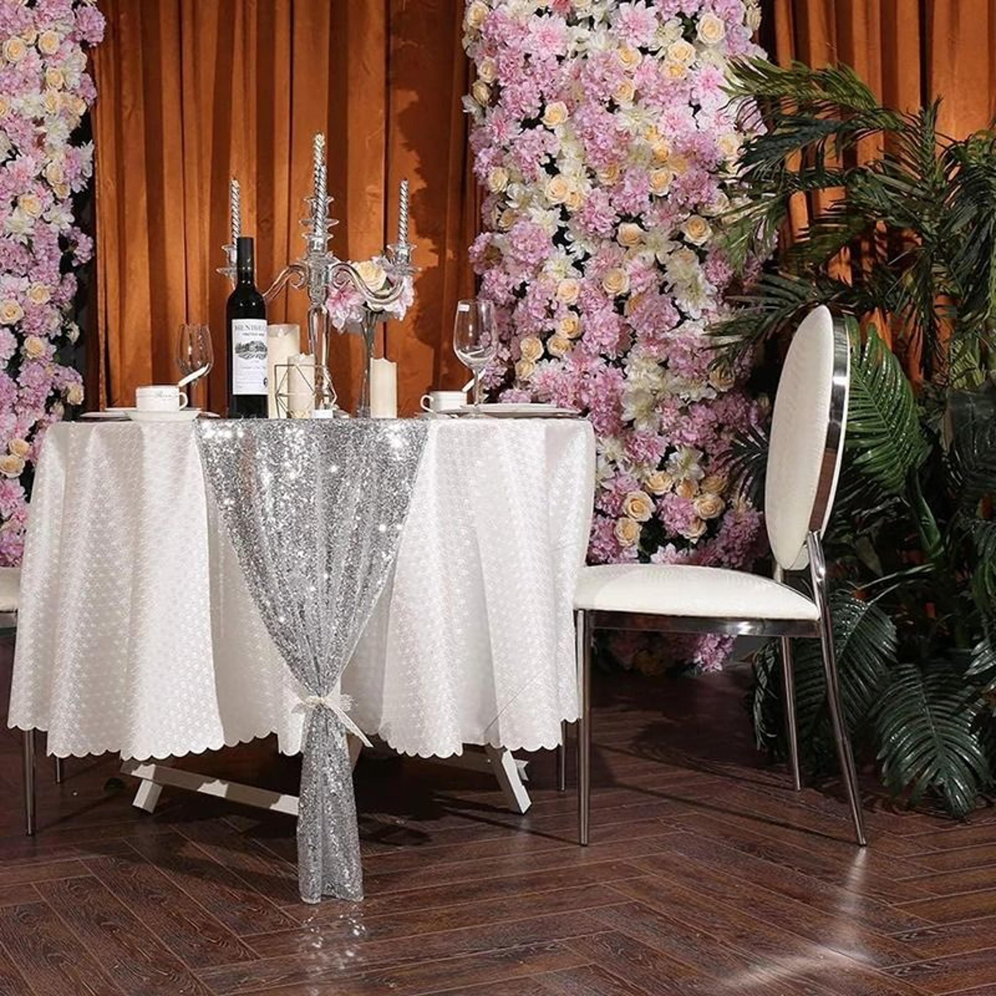 6Pcs Sequin Table Runner Set Glitter Silver Table Cover Accent For Birthday Wedding  Party Decor 3