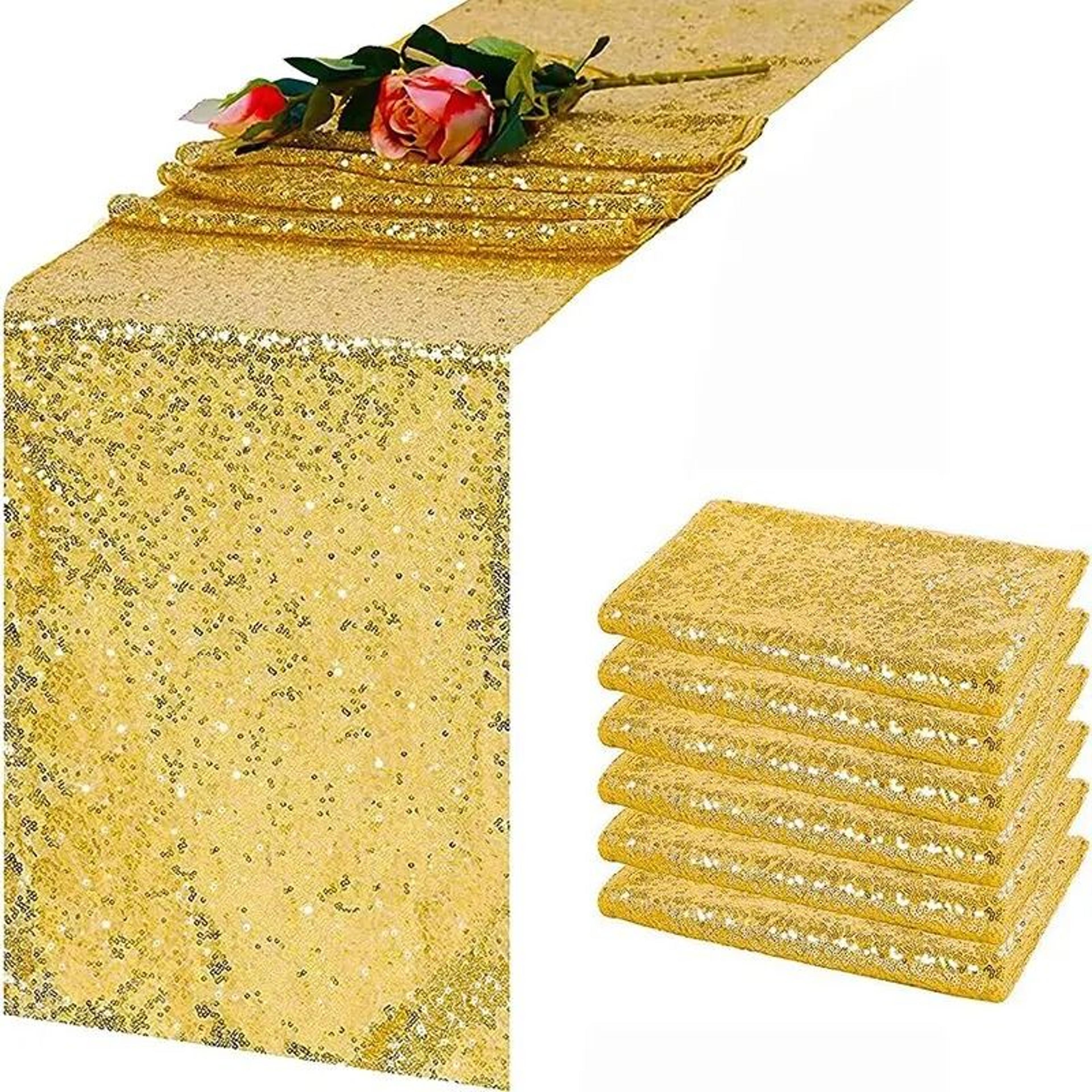 6Pcs Sequin Table Runner Set Glitter Silver Table Cover Accent For Birthday Wedding  Party Decor 14