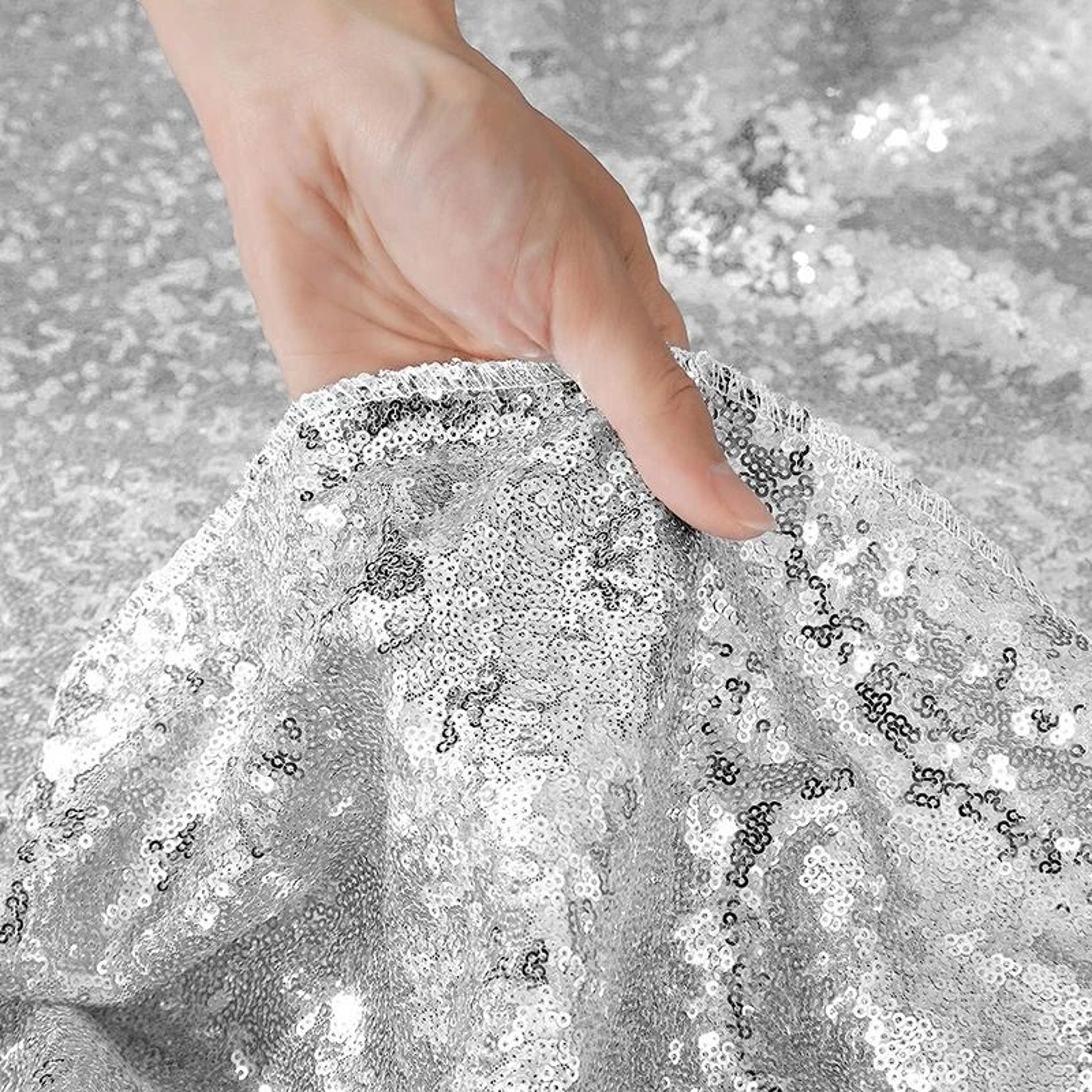 6Pcs Sequin Table Runner Set Glitter Silver Table Cover Accent For Birthday Wedding  Party Decor 5