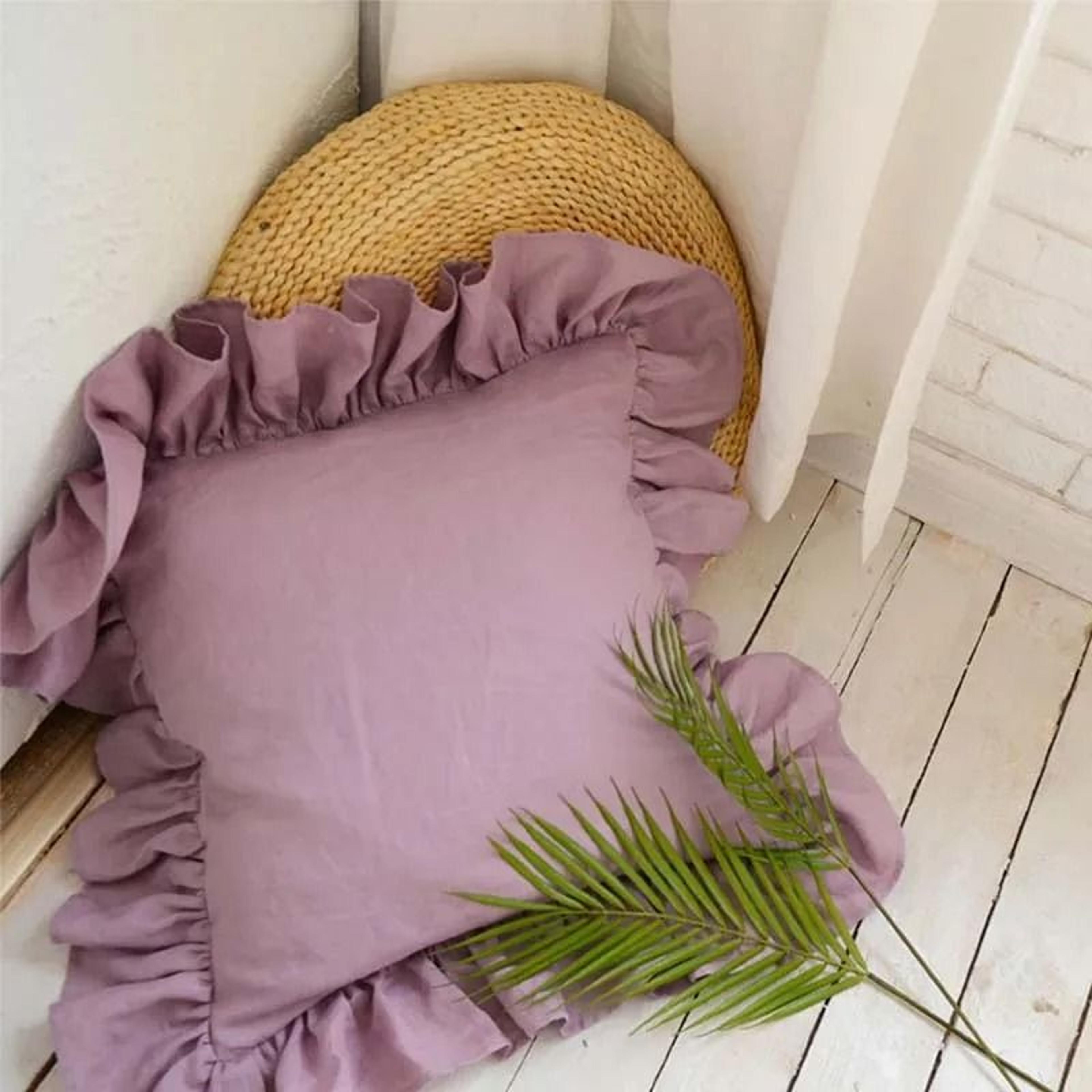 100 Washed Linen Ruffled Throw Pillow Cover French Flax Cushion Cover For Couch Bed  Living Room 12
