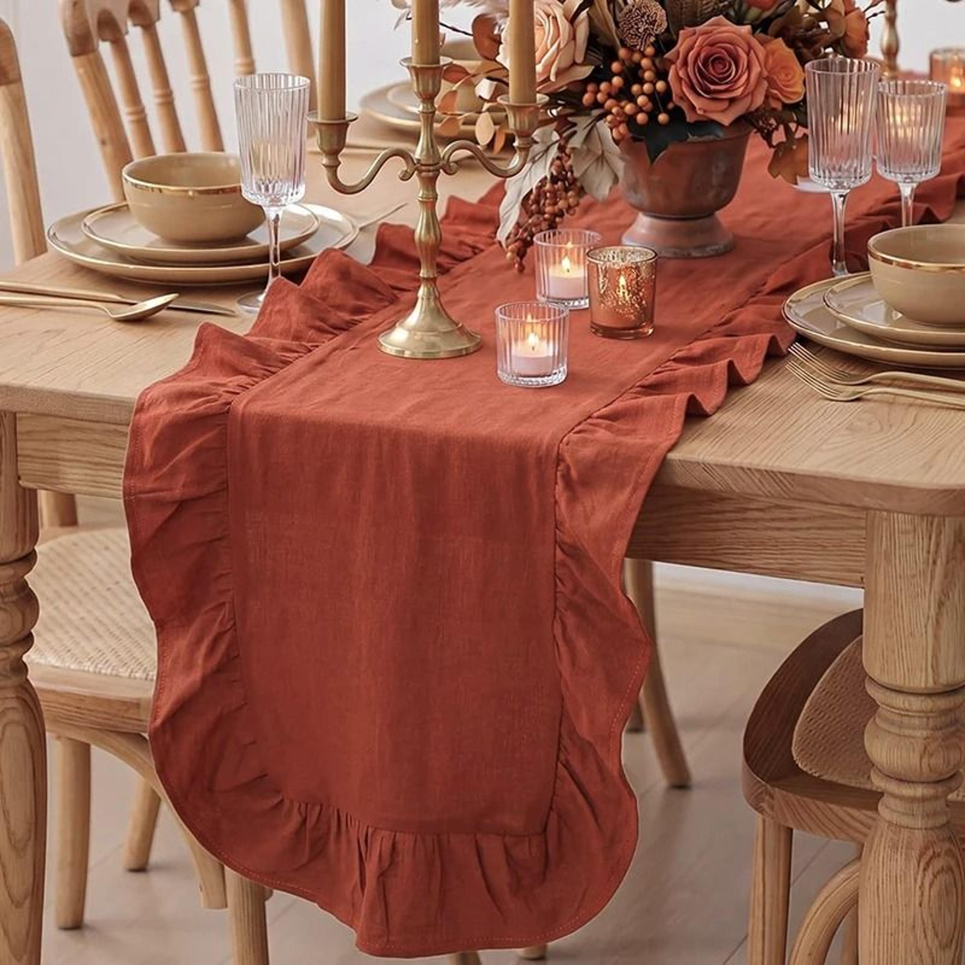 Christmas Ruffled Cotton Table Runner Rustic Farmhouse Table Decor For Weddings  Holidays 18