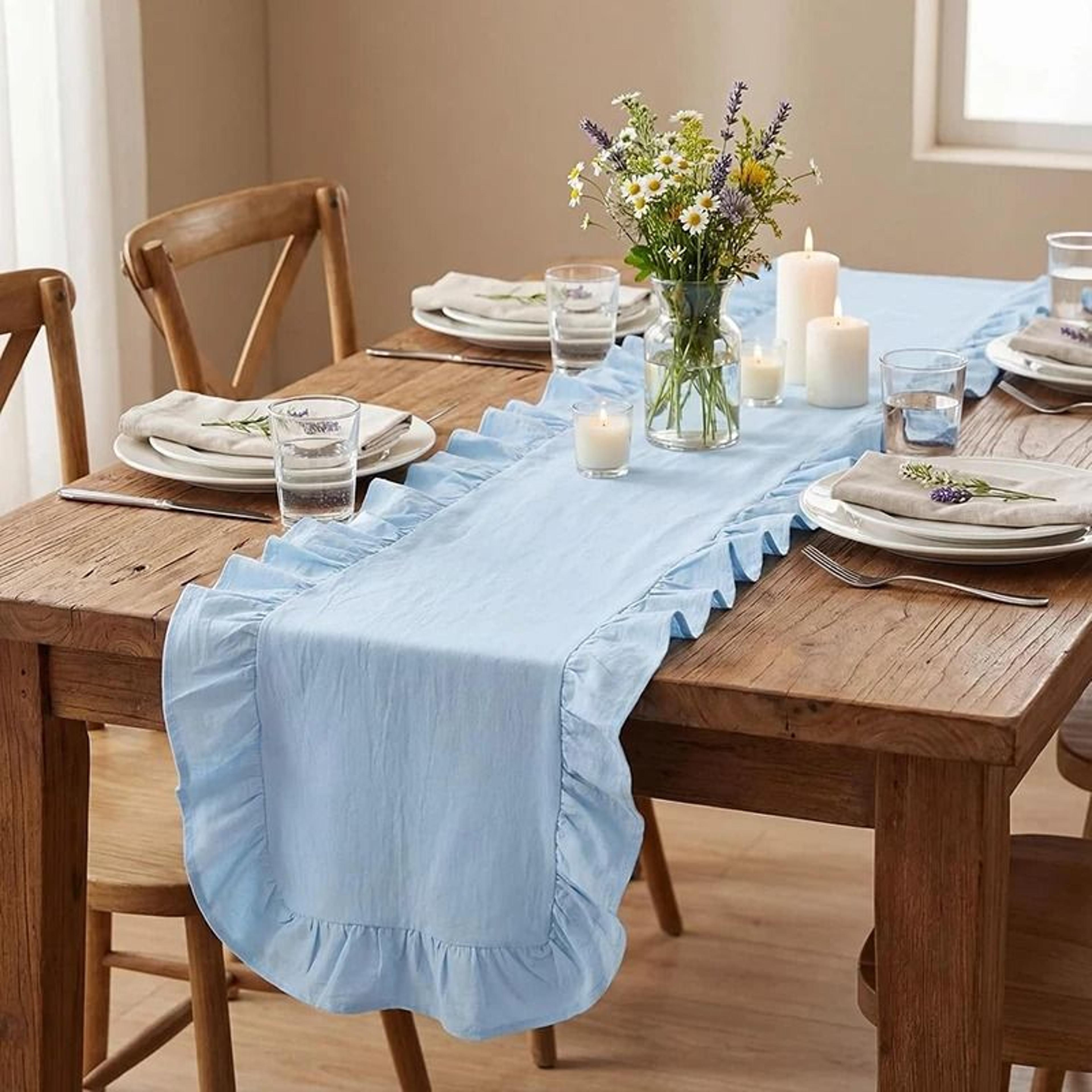 Christmas Ruffled Cotton Table Runner Rustic Farmhouse Table Decor For Weddings  Holidays 19