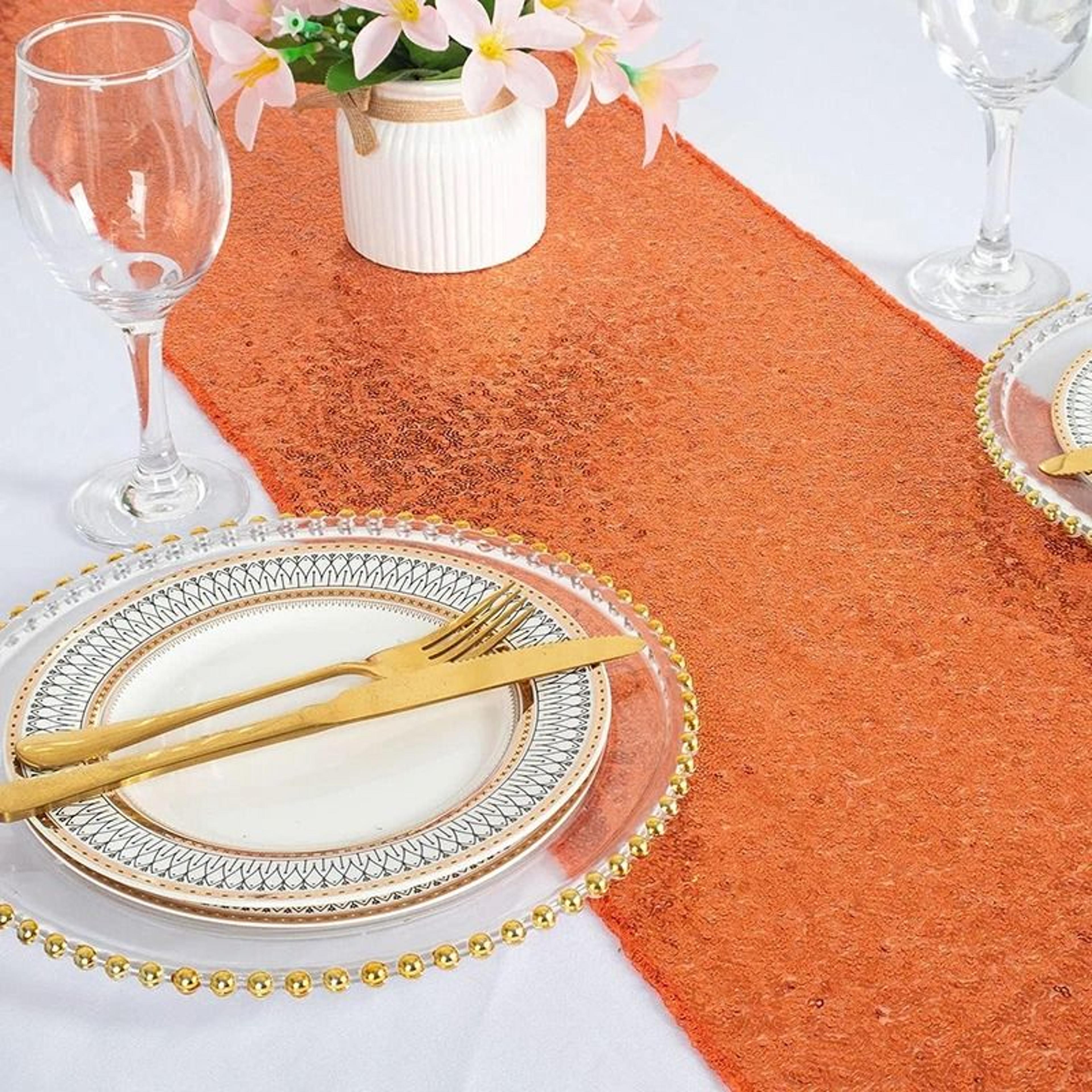 Orange Sequin Table Runner Glitter Accent For Halloween Thanksgiving Weddings  Birthday Parties 2