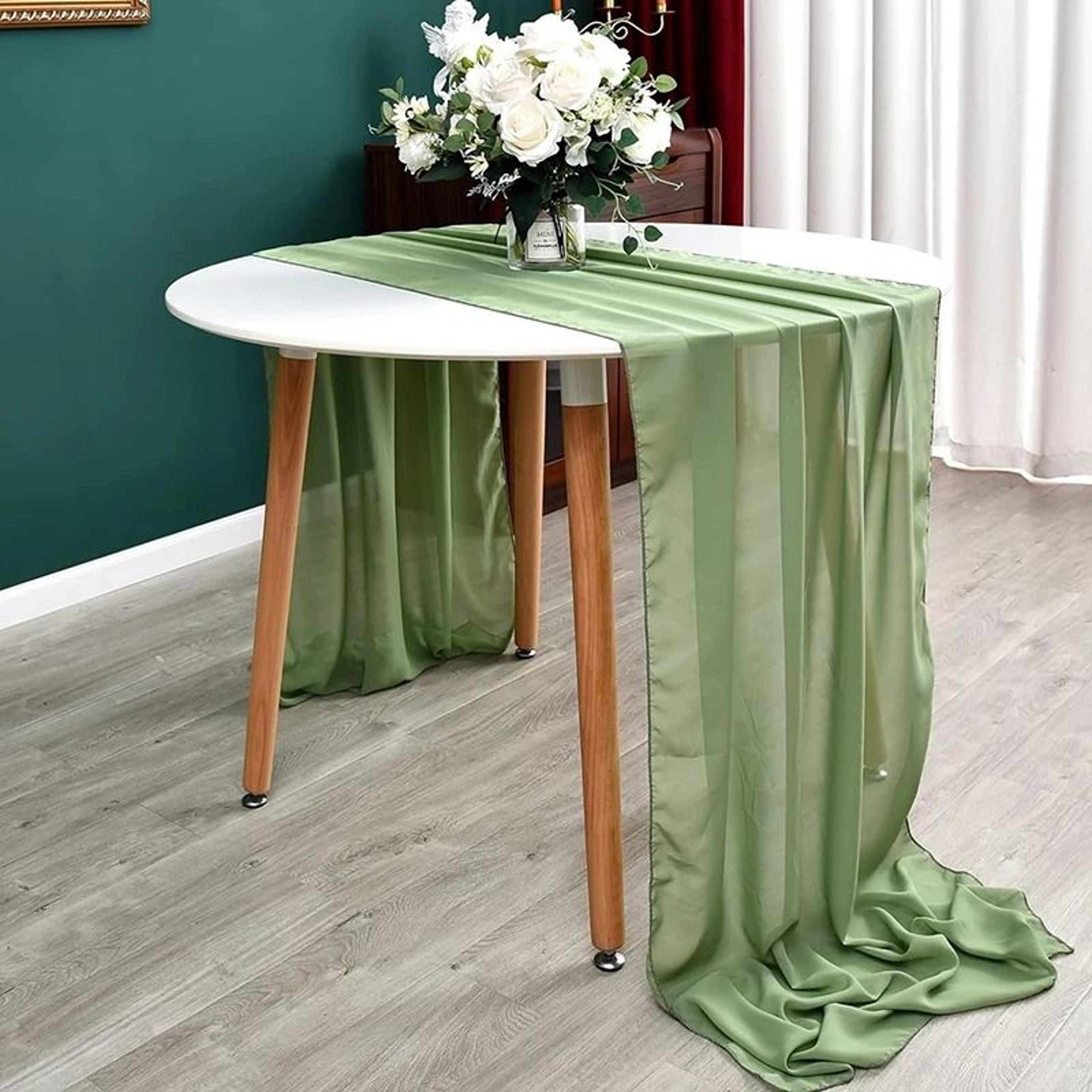 Sage Green Chiffon Table Runner Rustic Sheer Gauze Decor For Wedding  Baby Shower 1