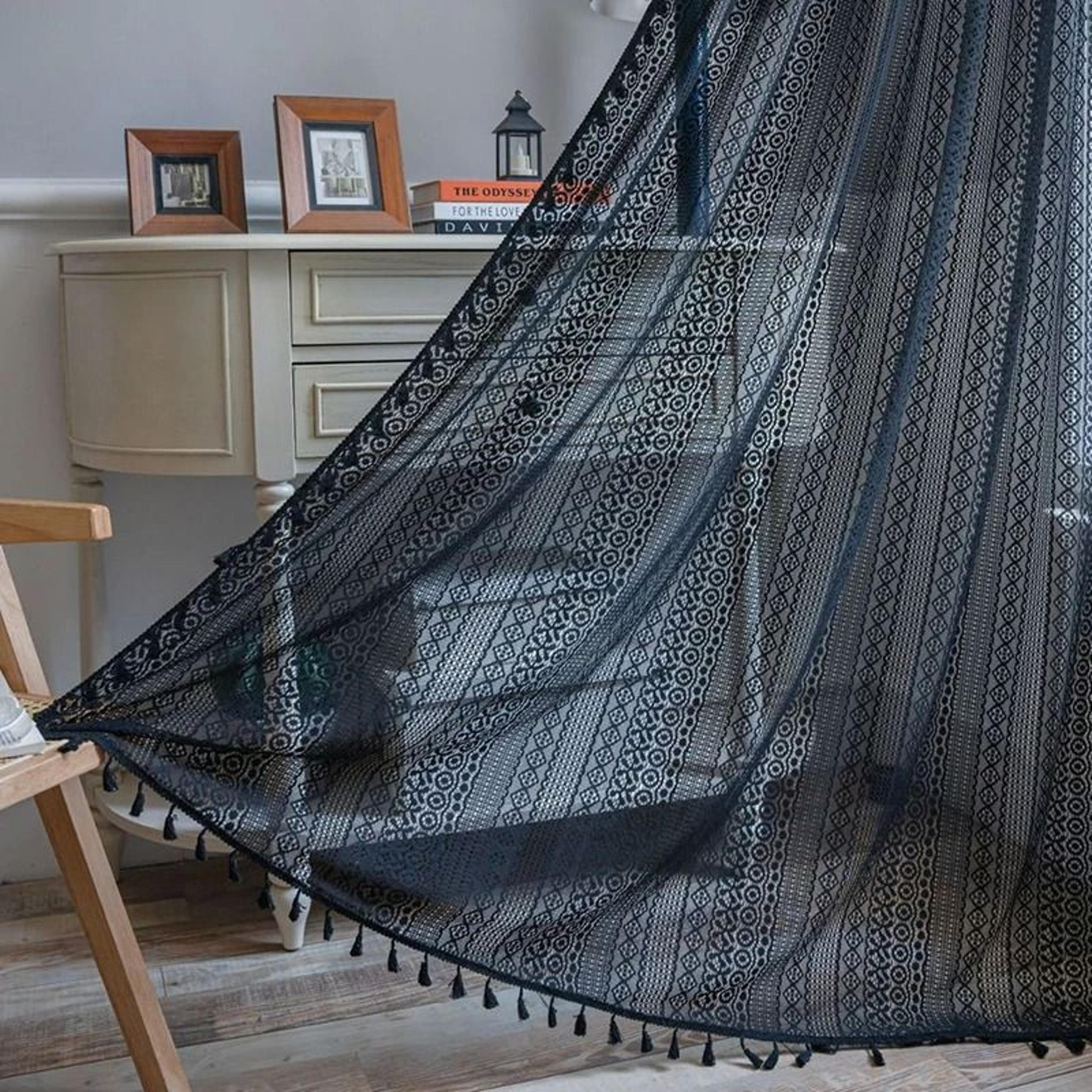 Boho Crochet Lace SemiSheer Window Curtain Panel Hollow Knitted Drapery With Tassels For Living Roo 7
