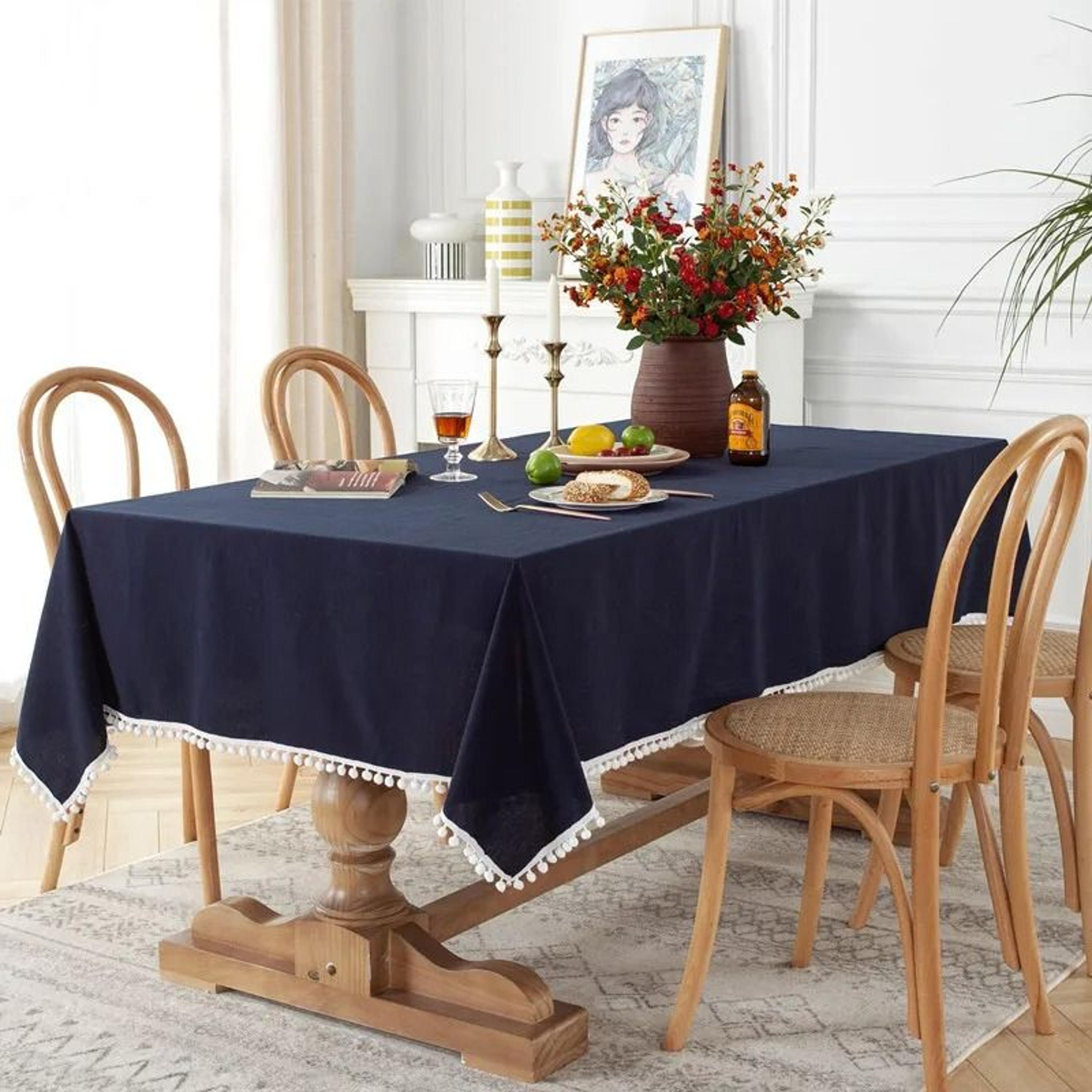 Farmhouse Cotton Tablecloth With Pompom Tassels Square Washable Cover For Kitchen  Dinning 6