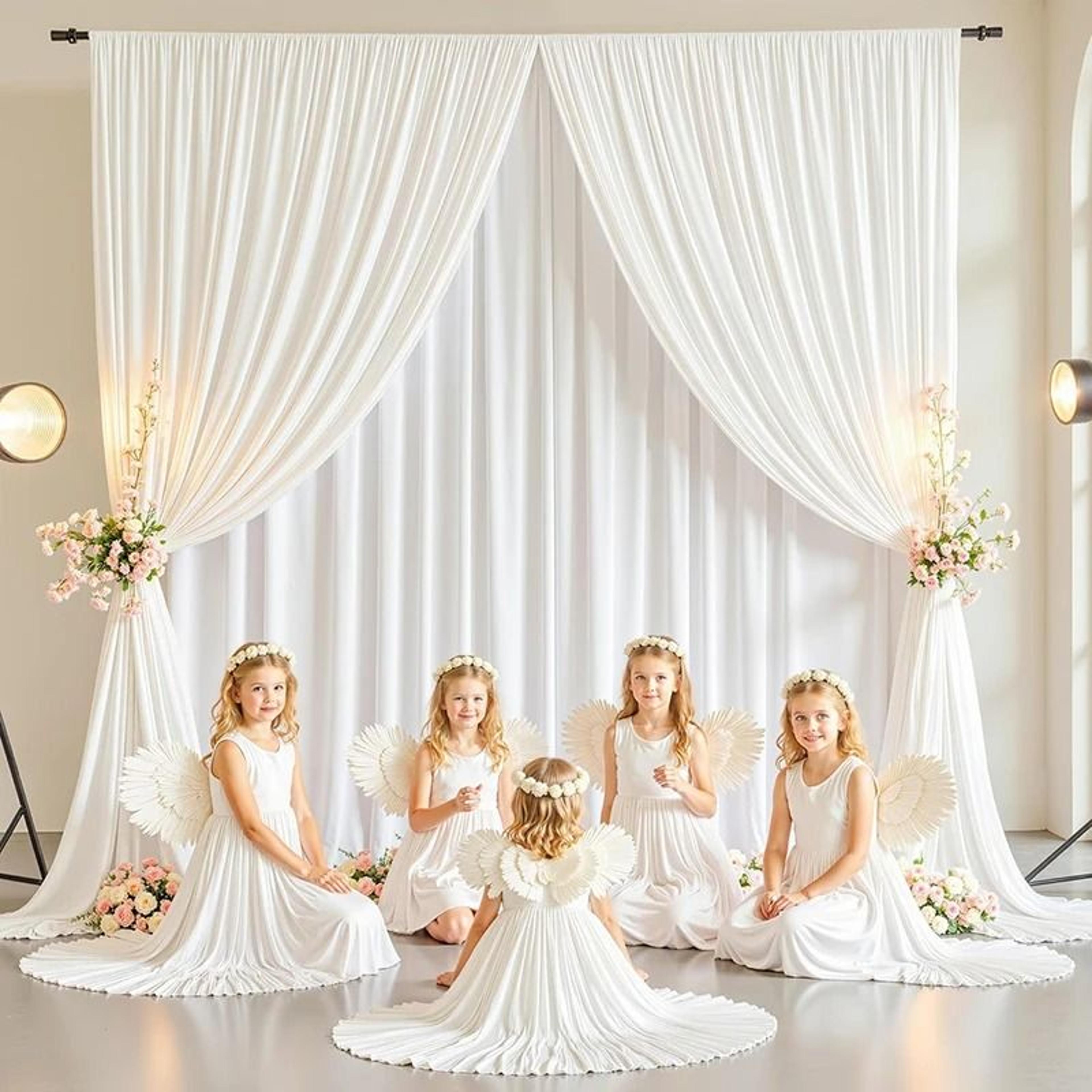 White Polyester Backdrop Curtain Panel Drape For Wedding Photo Studio  Blackout Window Use 0