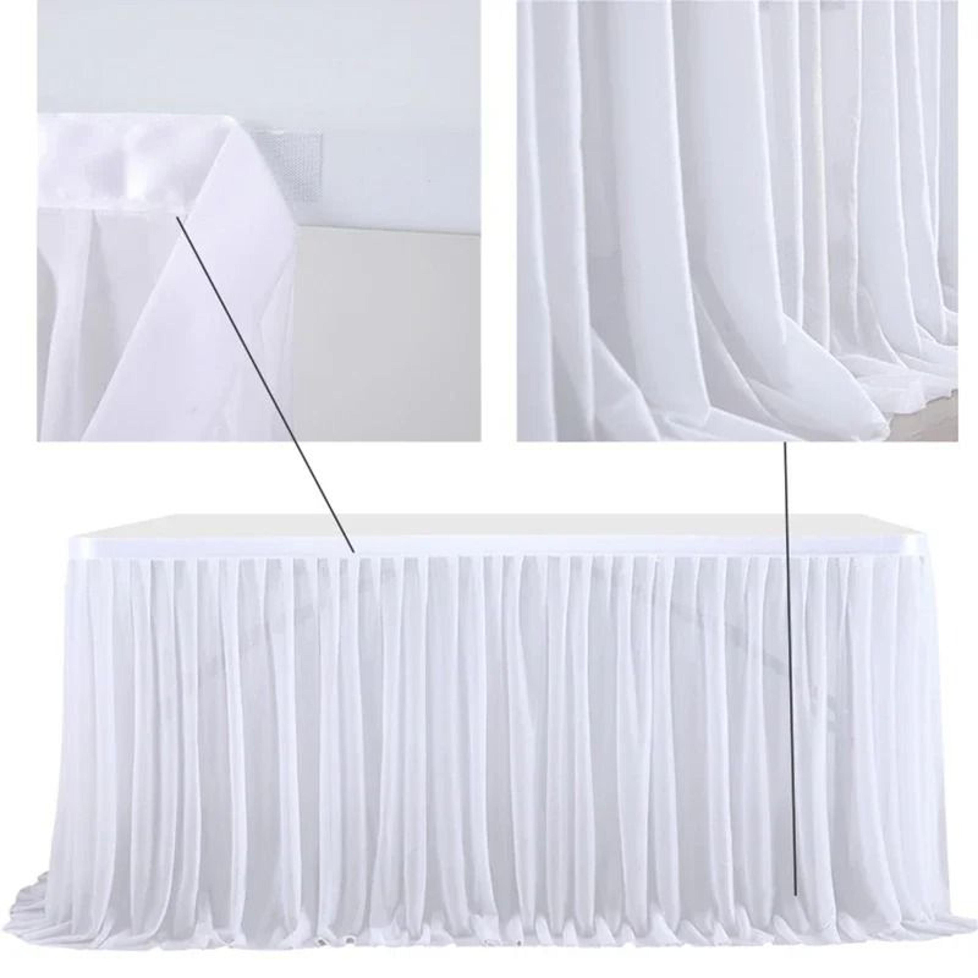 White Tulle Ruffle Table Skirt SemiSheer Cover For Wedding Bridal Shower  Birthday Decor 3