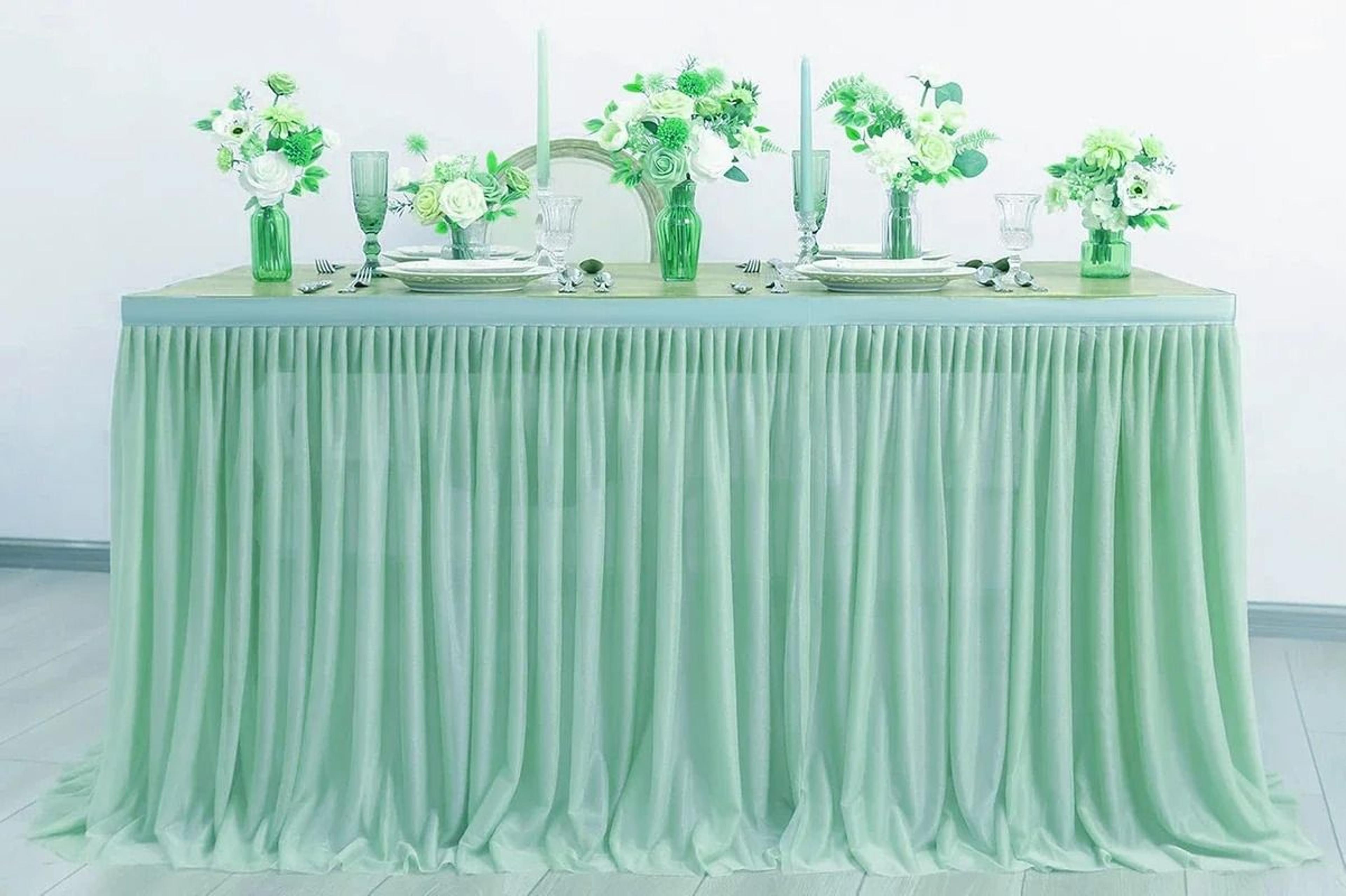 White Tulle Ruffle Table Skirt SemiSheer Cover For Wedding Bridal Shower  Birthday Decor 9