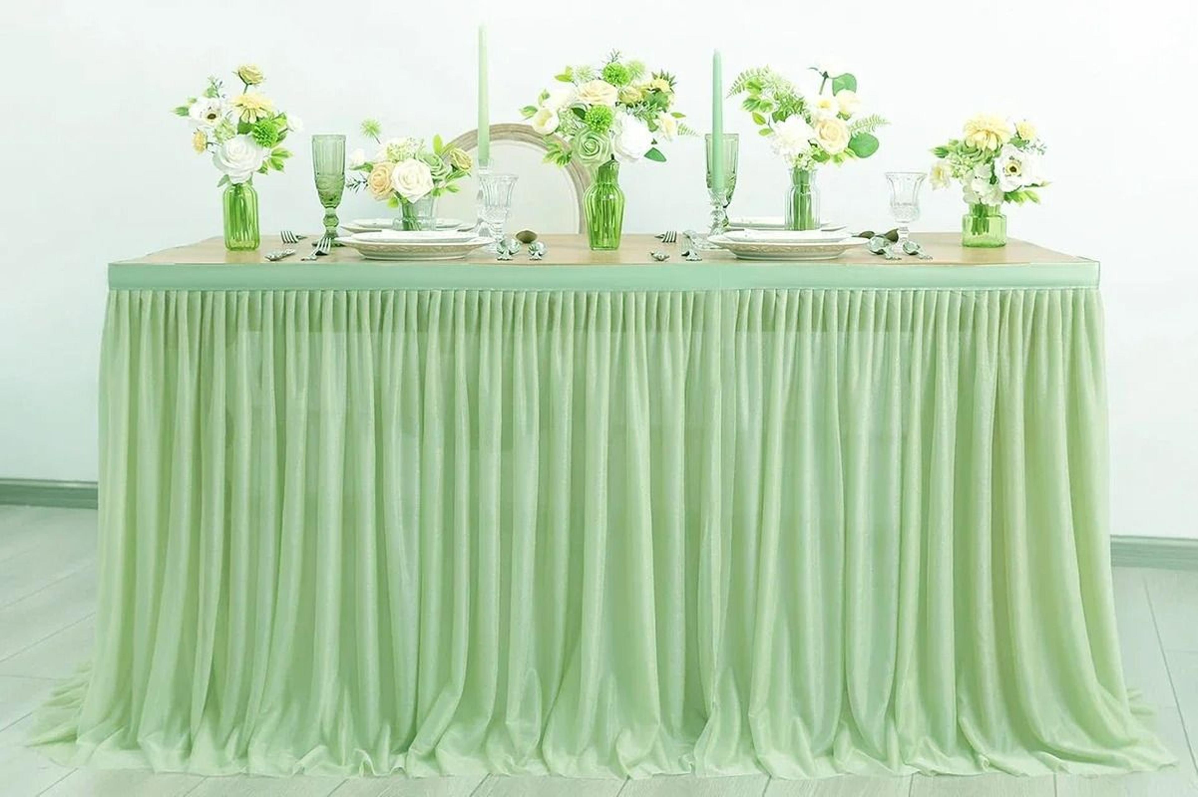 White Tulle Ruffle Table Skirt SemiSheer Cover For Wedding Bridal Shower  Birthday Decor 16