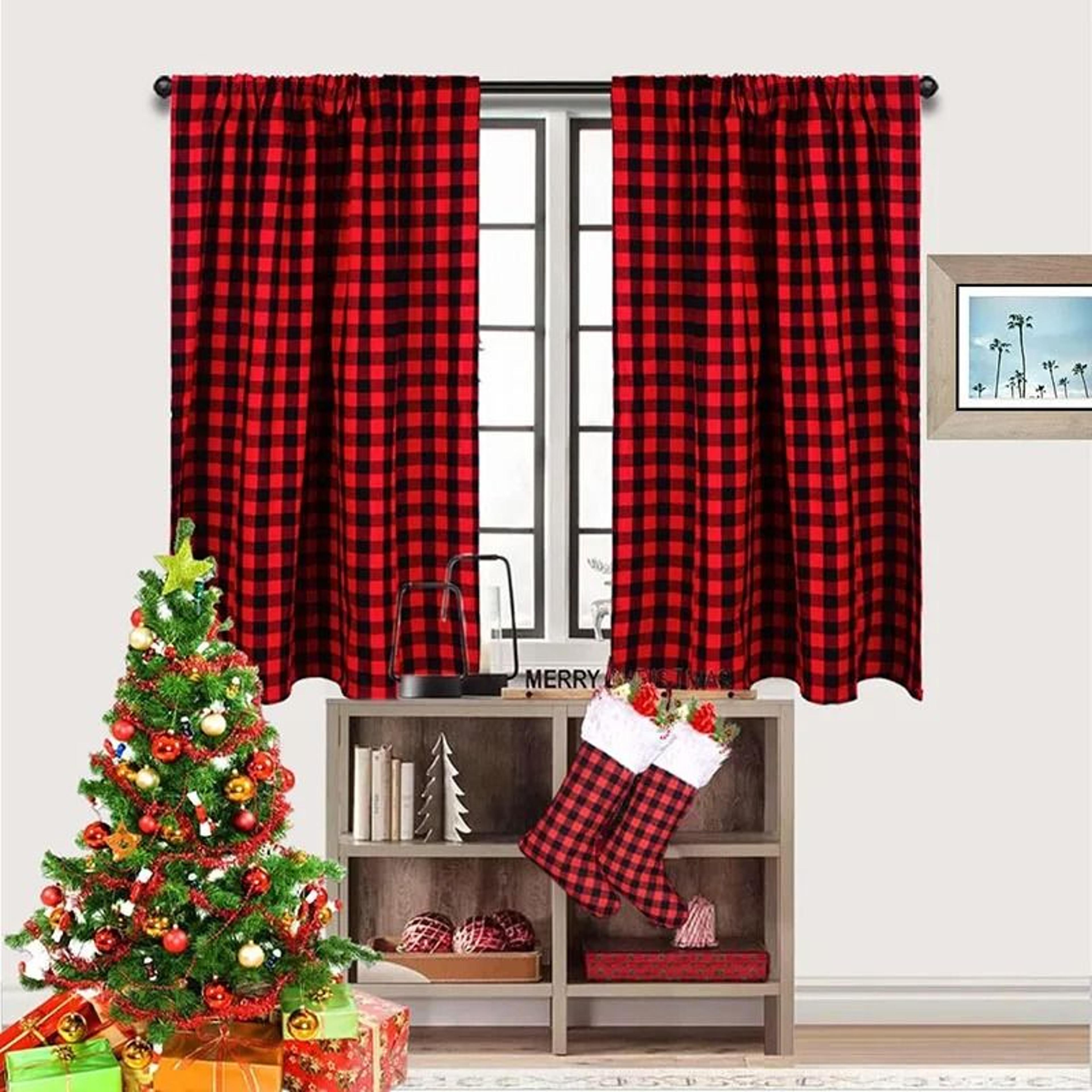 1 Panel Buffalo Check Black  Red Plaid Blackout Curtain Farmhouse Christmas Window Drapery 0