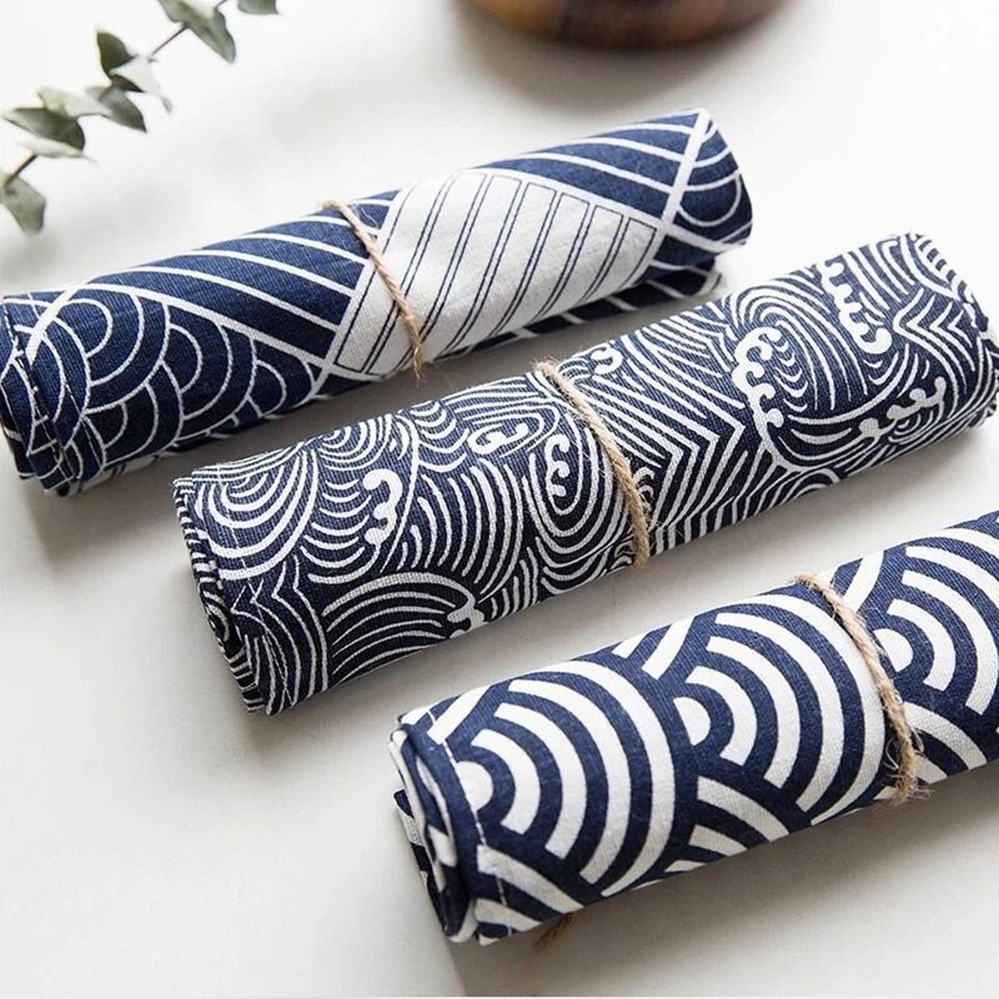 Deep Blue Ocean Waves Rectangular Placemats Set Of 4 Japanese Seigaiha Pattern Dining Table Mats 0