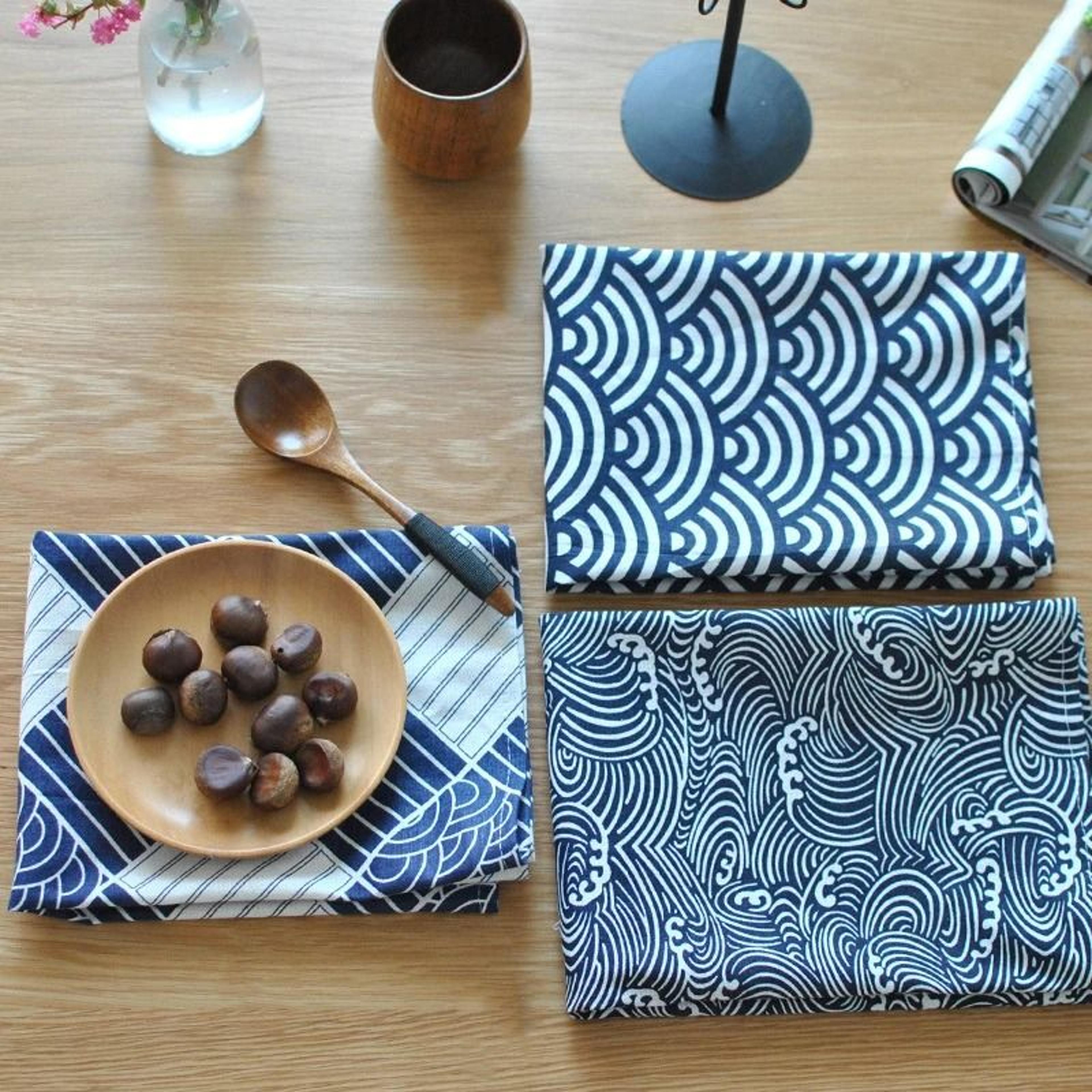 Deep Blue Ocean Waves Rectangular Placemats Set Of 4 Japanese Seigaiha Pattern Dining Table Mats 5