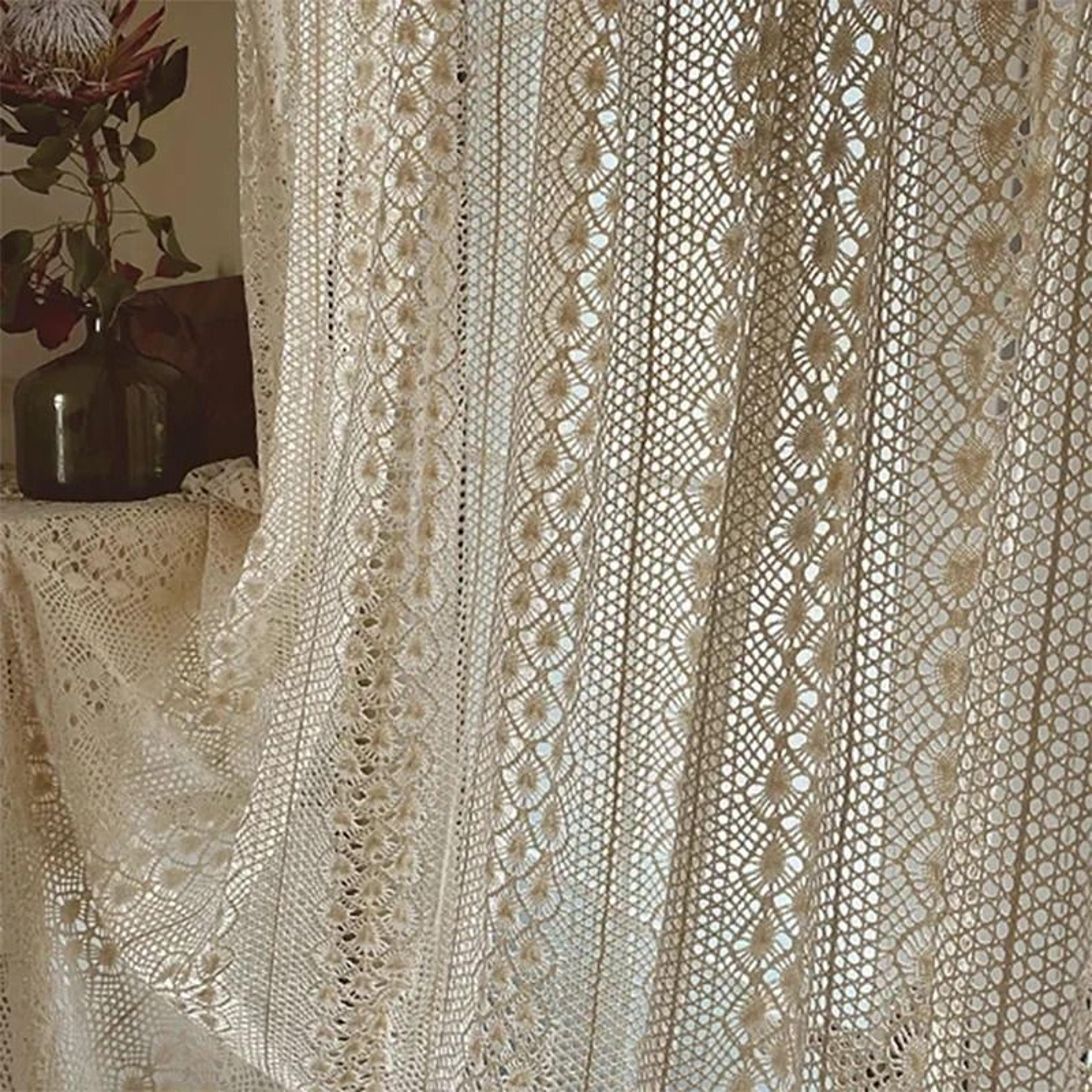 1 panel boho handmade crochet curtain (vintage farmhouse hollow-out knitted lace light filtering window drape)