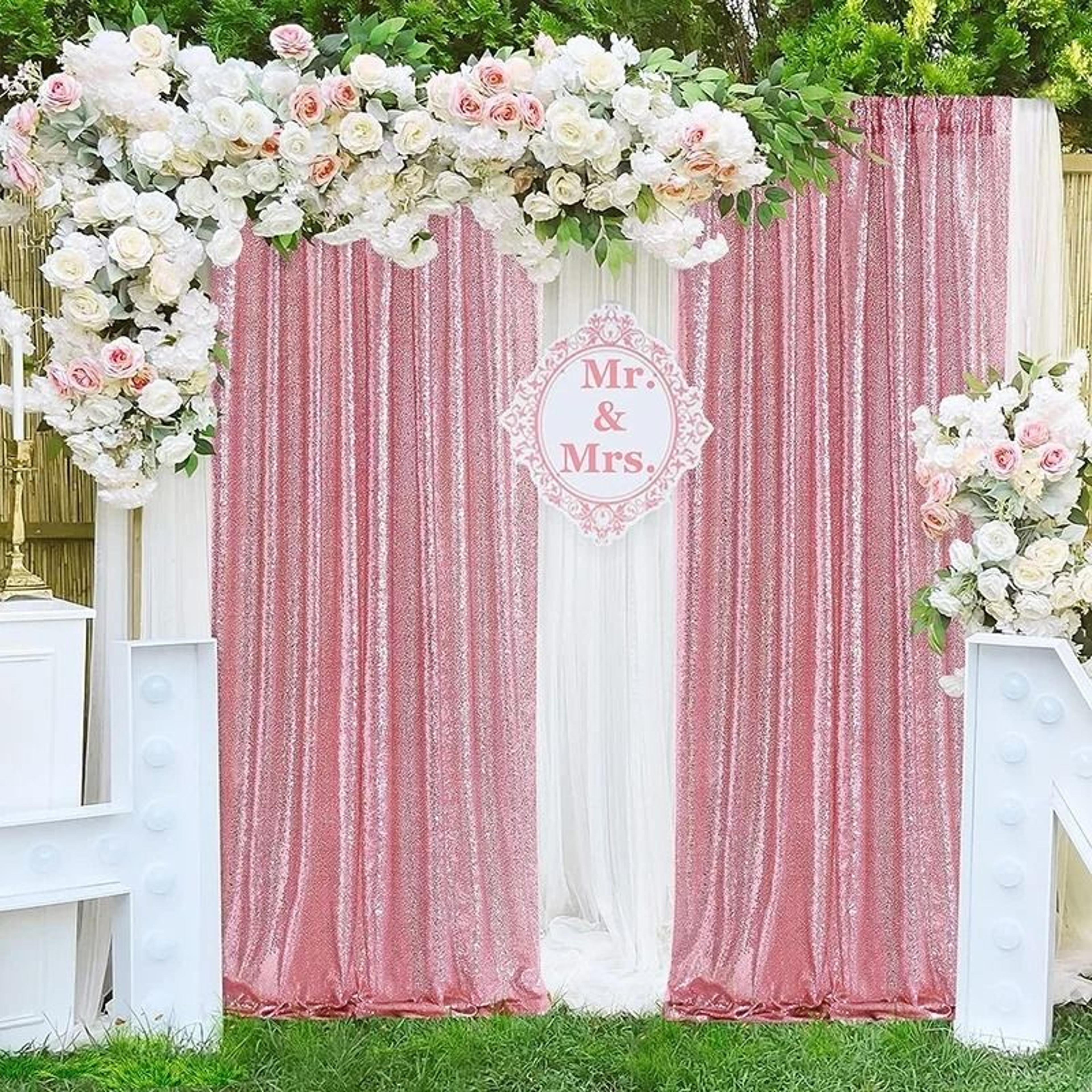 1PC Pink Sequin Backdrop Curtain 2FTx8FT Glitter Background Drape For Wedding Birthday  Party Decor 1
