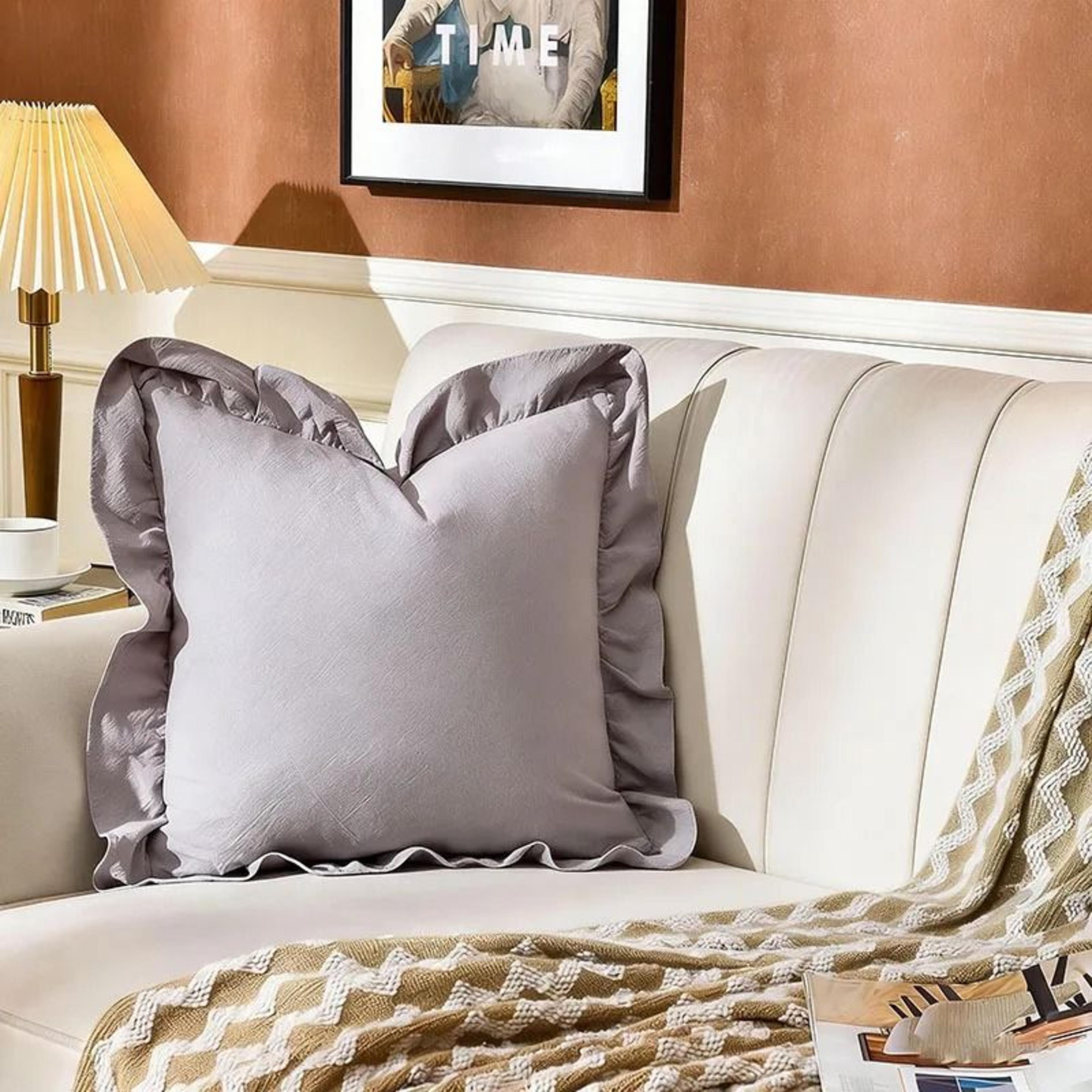 Soft Washed Cotton Ruffle Pillow Cases With Envelope Closure Cushion Cover For Sofa Living Room  Be 12
