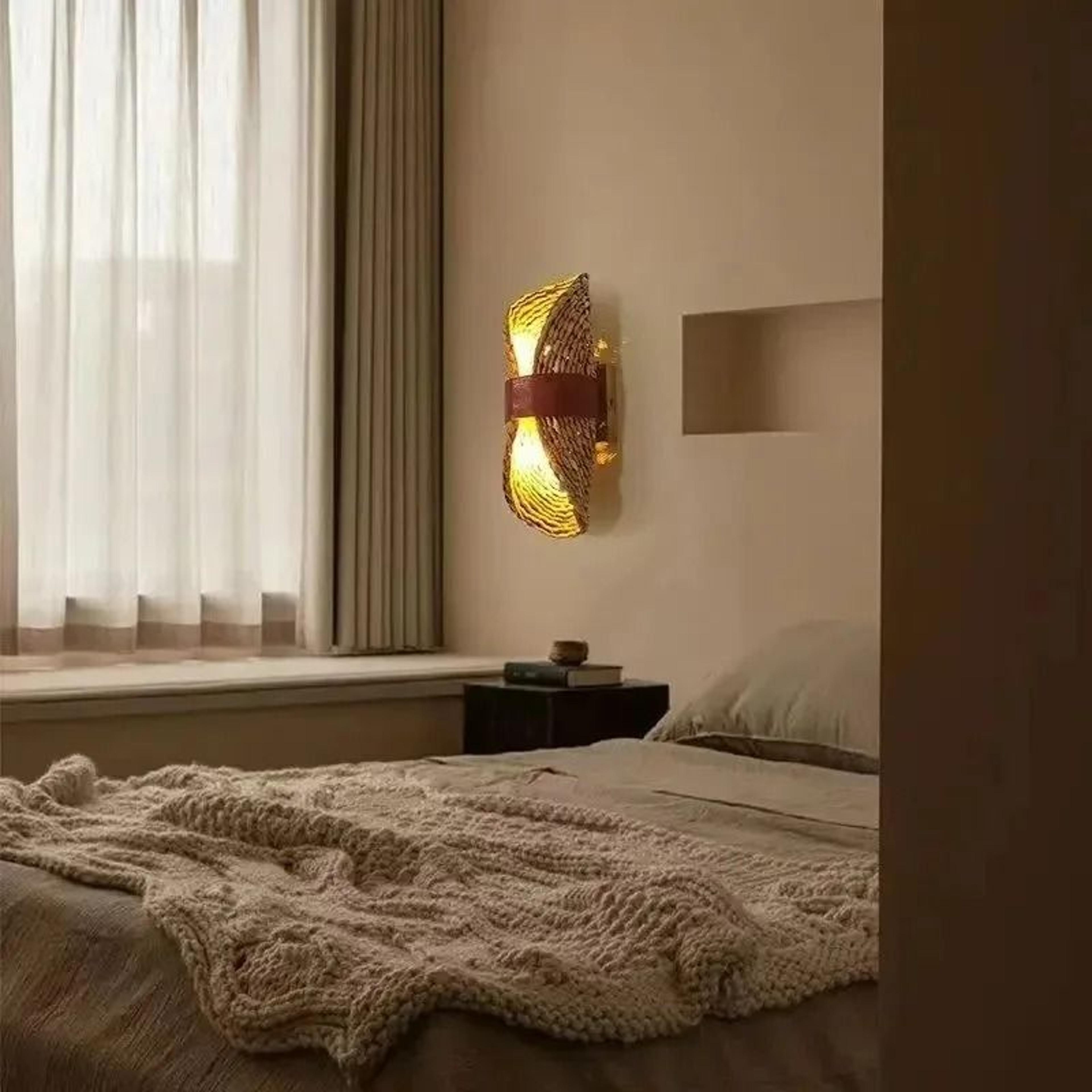 hand woven rattan wall lamp (japanese retro wabi-sabi style natural material sconce for tea room, bedroom & living room)
