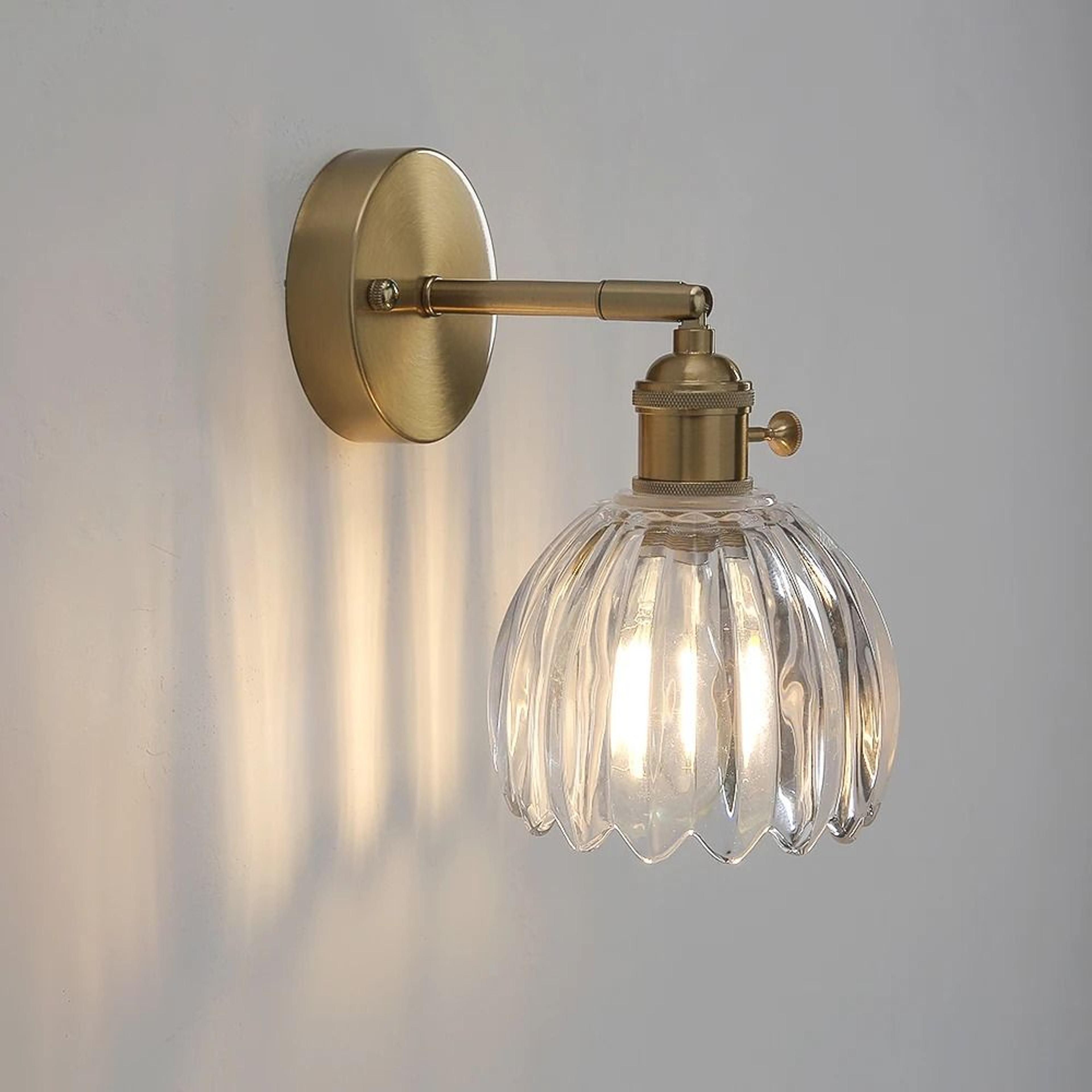 nordic vintage green tulip glass wall lamp (retro flower sconce for bedroom bedside & living room)