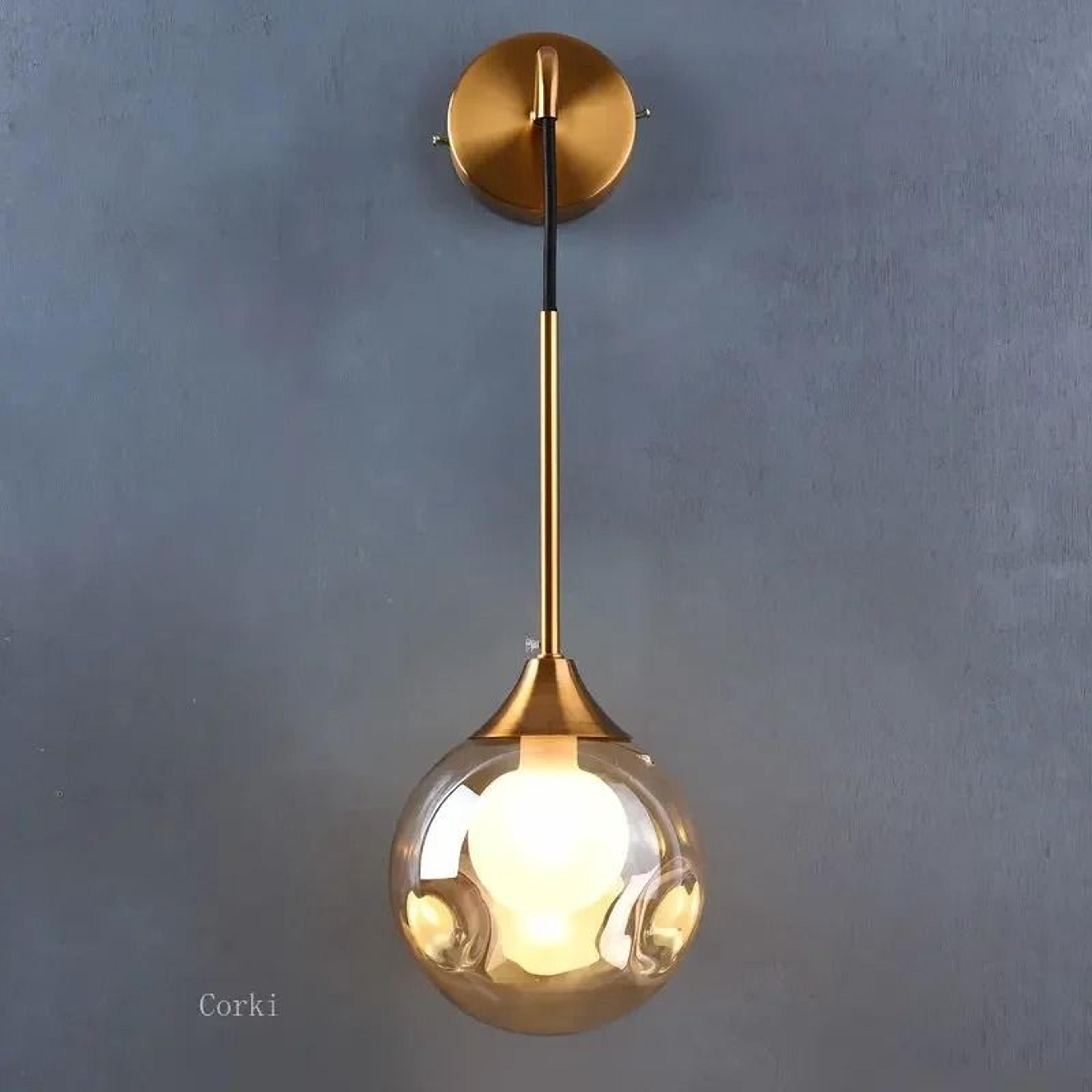 modern nordic gold glass ball led wall lamp (mid-century globe sconce for bedside, living room & kitchen)