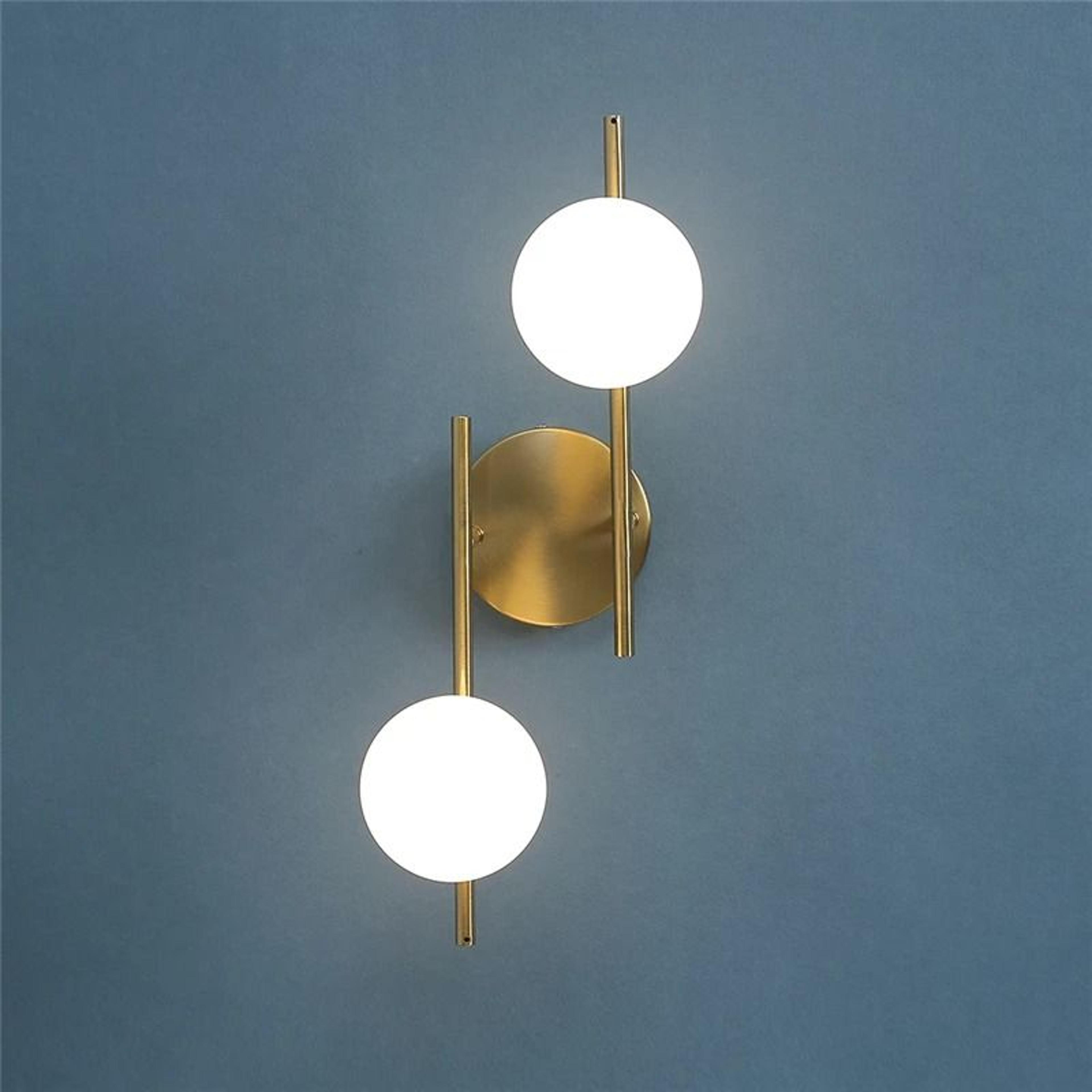 modern double glass ball led wall lamp in golden finish