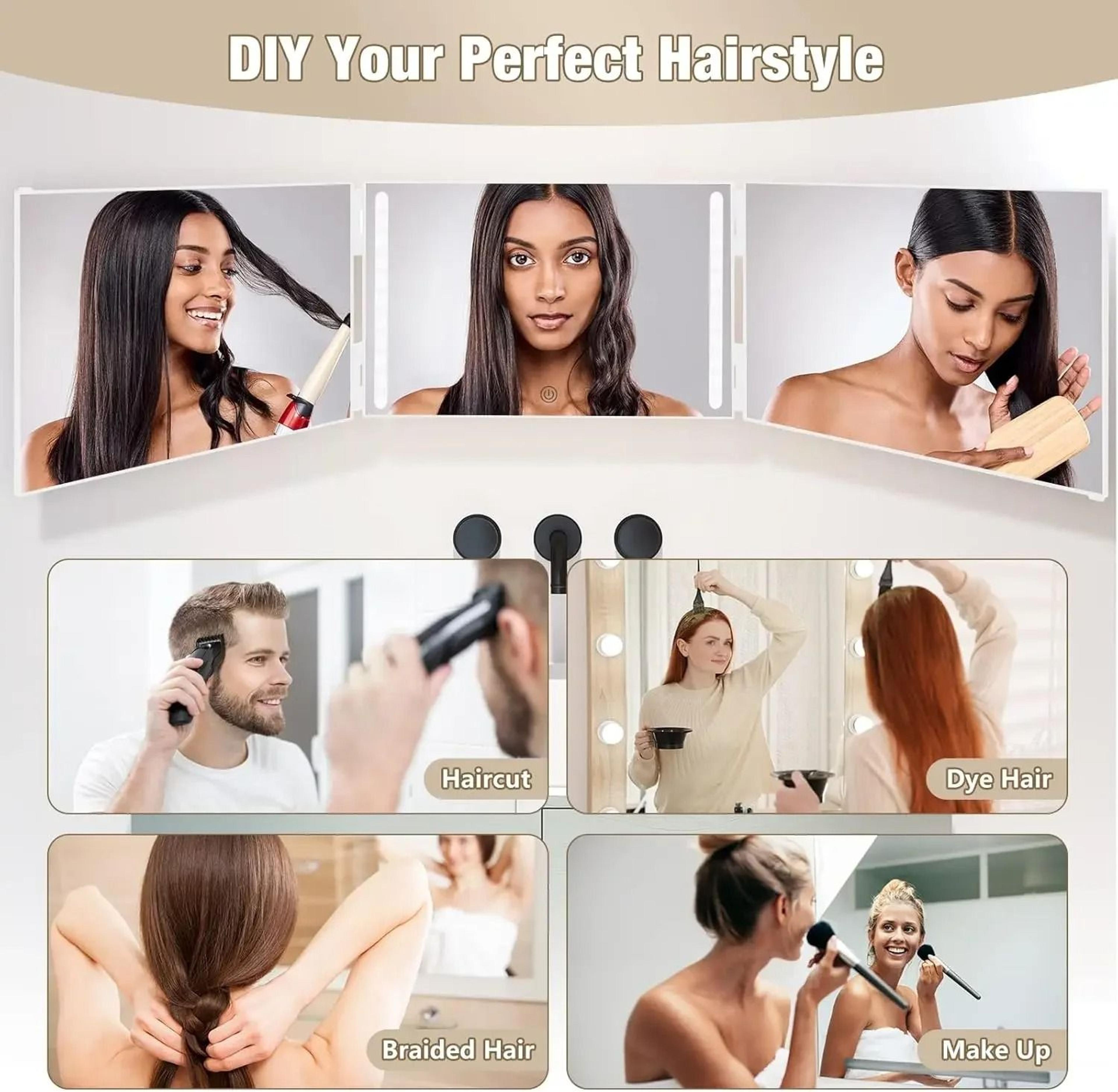 3Way LED Rechargeable Haircut Mirror With 360 View  HeightAdjustable Hooks 2