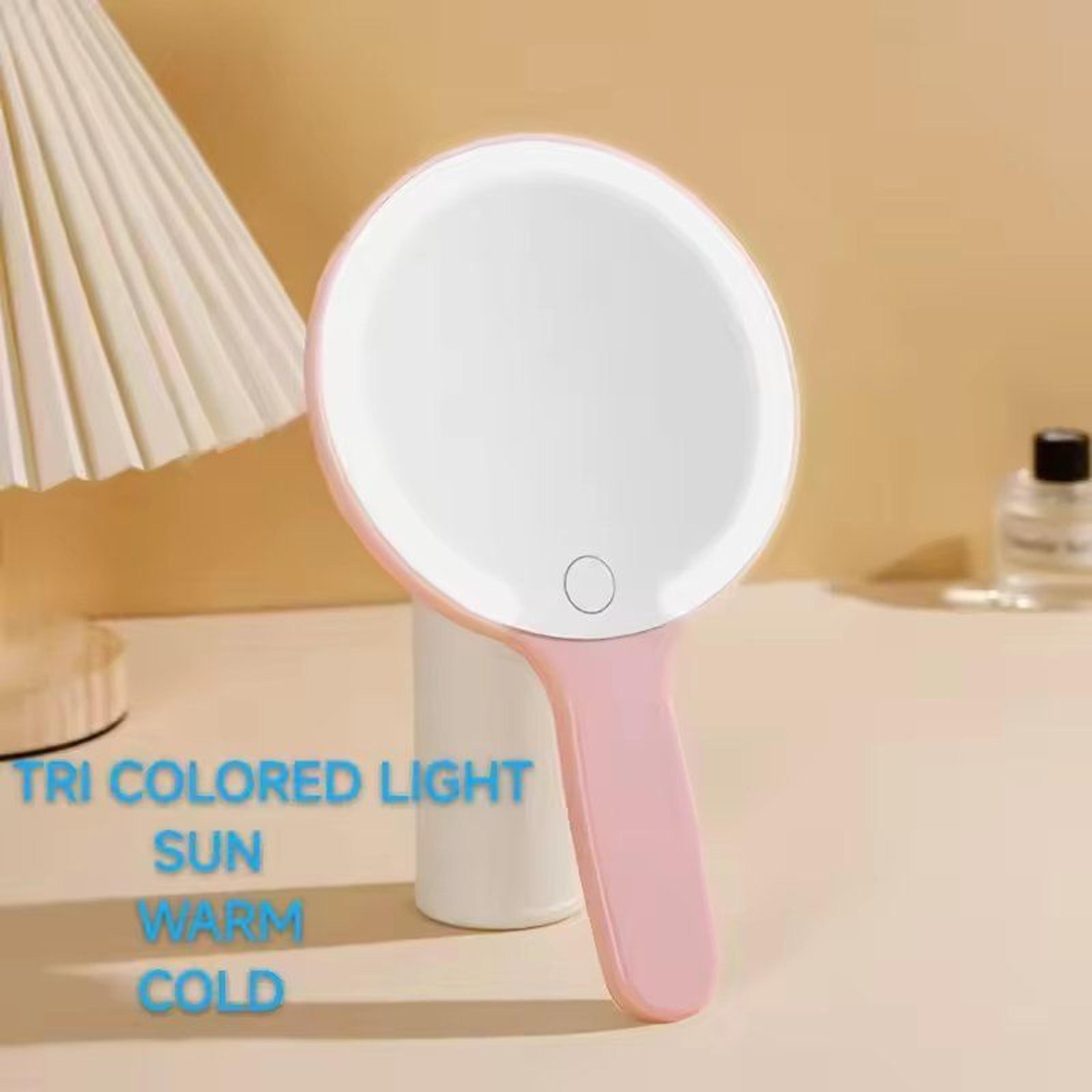 Compact LED Handheld Makeup Mirror With 3 Color Dimmable Lights 7