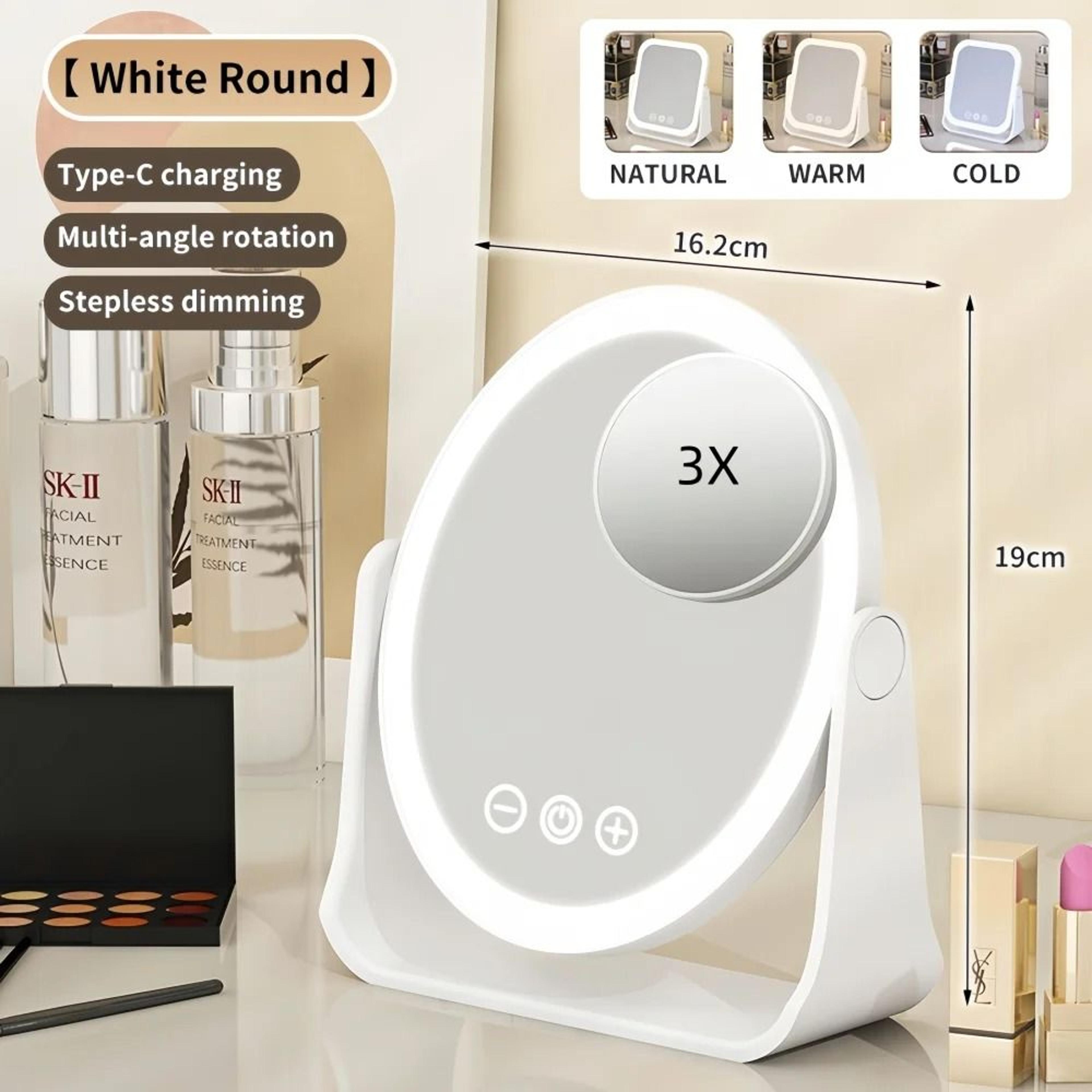 Portable LED Lighted Vanity Makeup Mirror With Touch Dimming  3X Magnifier 6