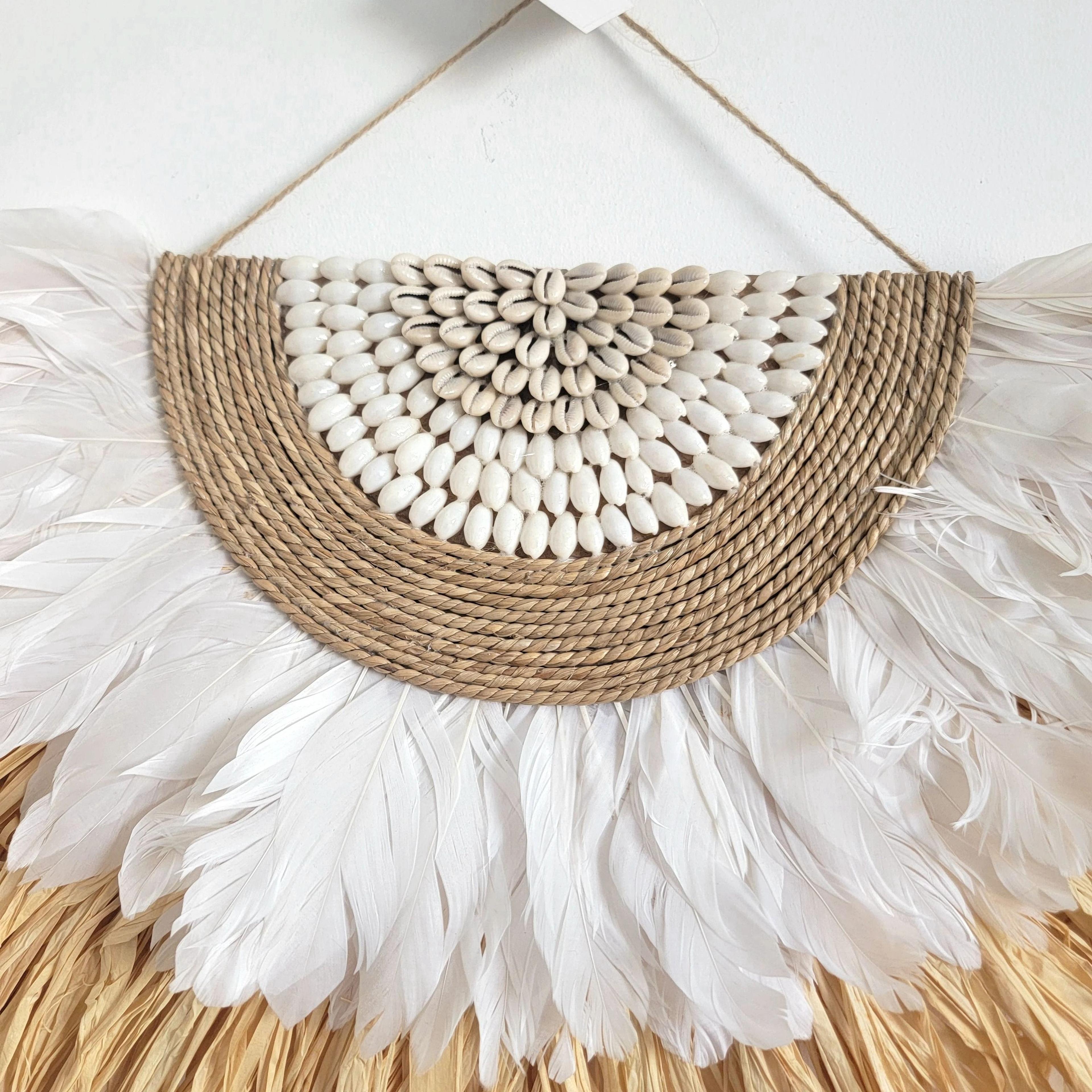 Handwoven Natural Raffia Fiber Wall Hanging Accent  EcoFriendly Boho Wall Art 1